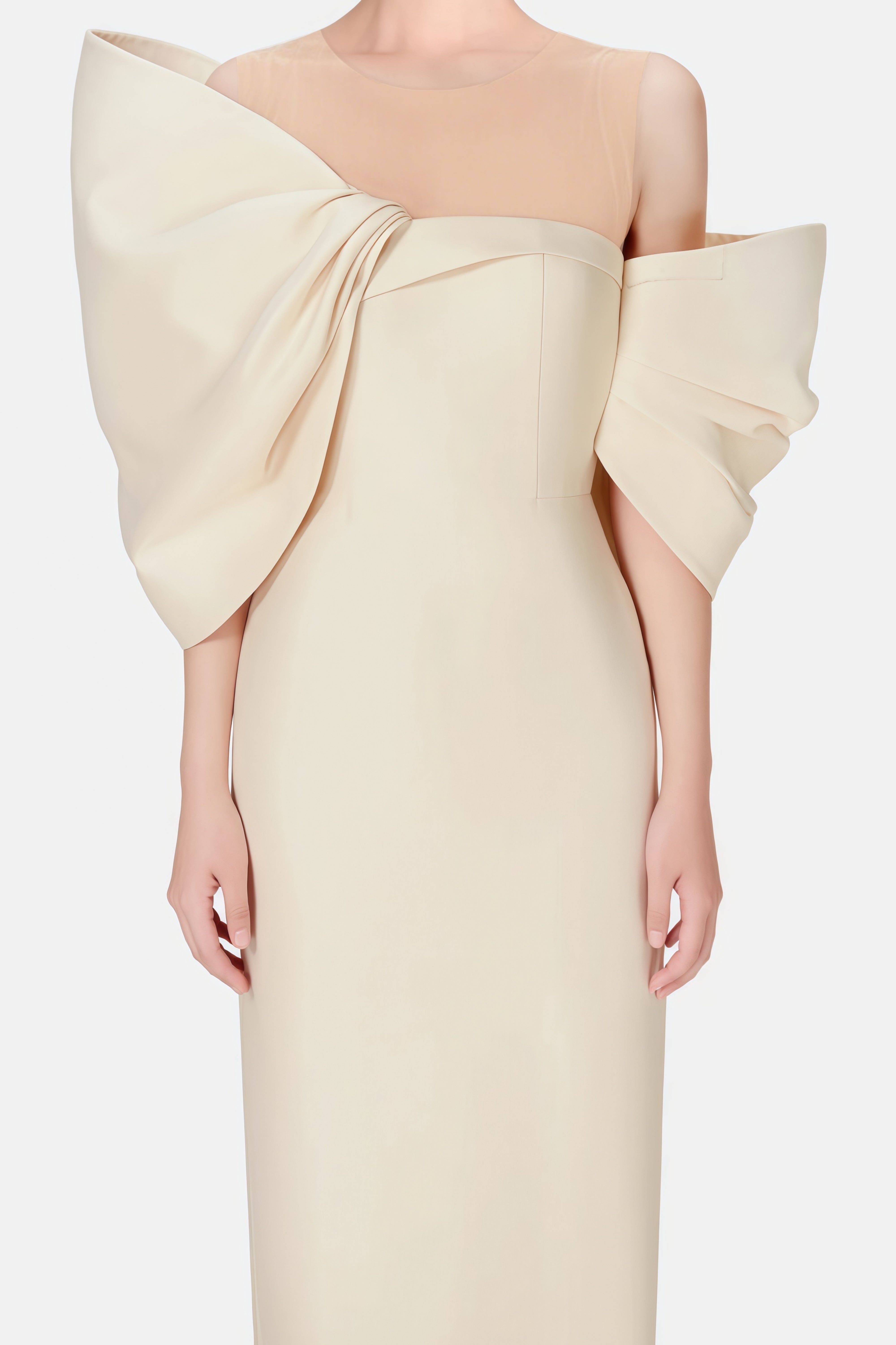 Leire Cream Midi Dress with Asymmetrical Bow Detail