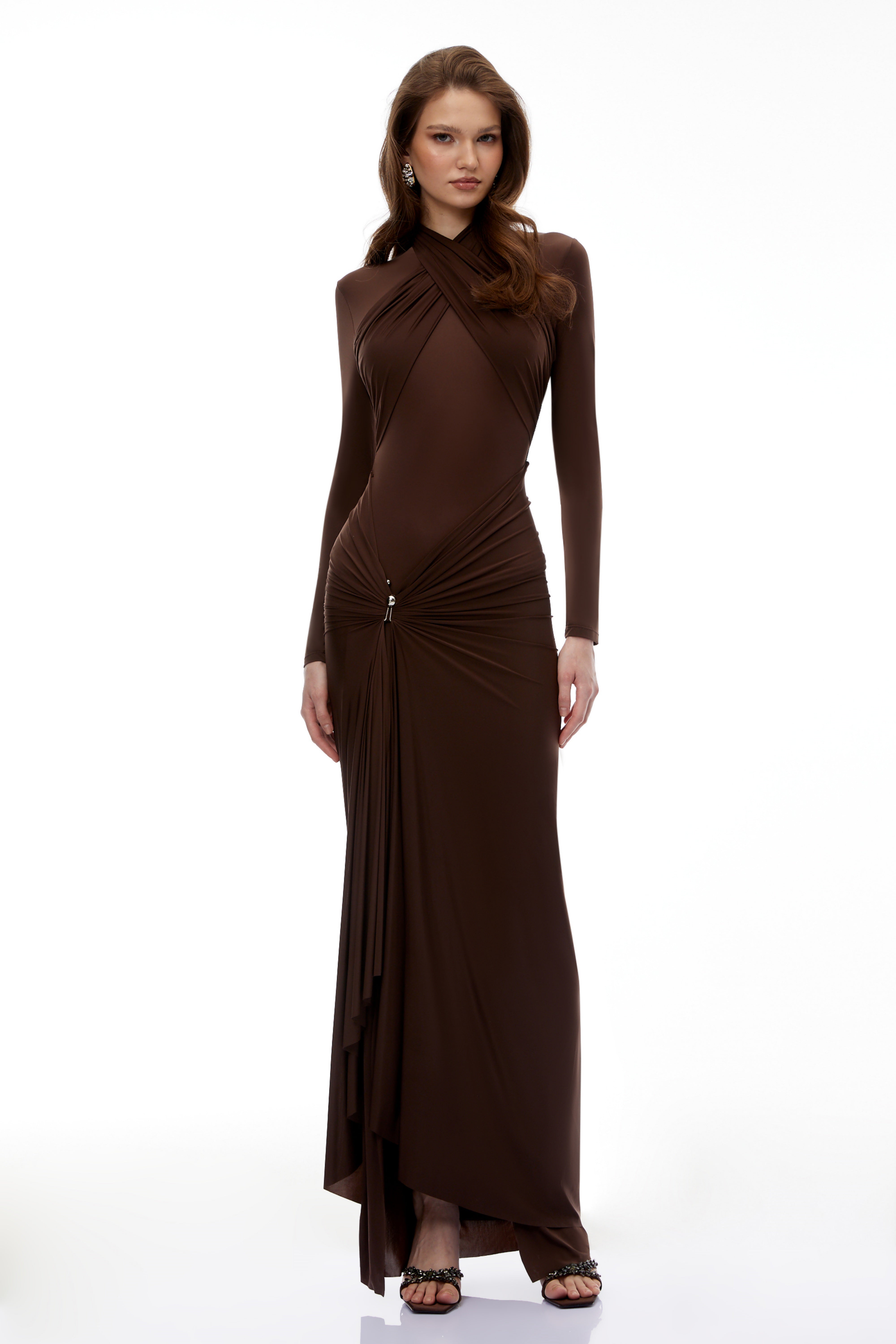 Lena Chocolate Brown Cross Front Maxi Dress (Final Sale)