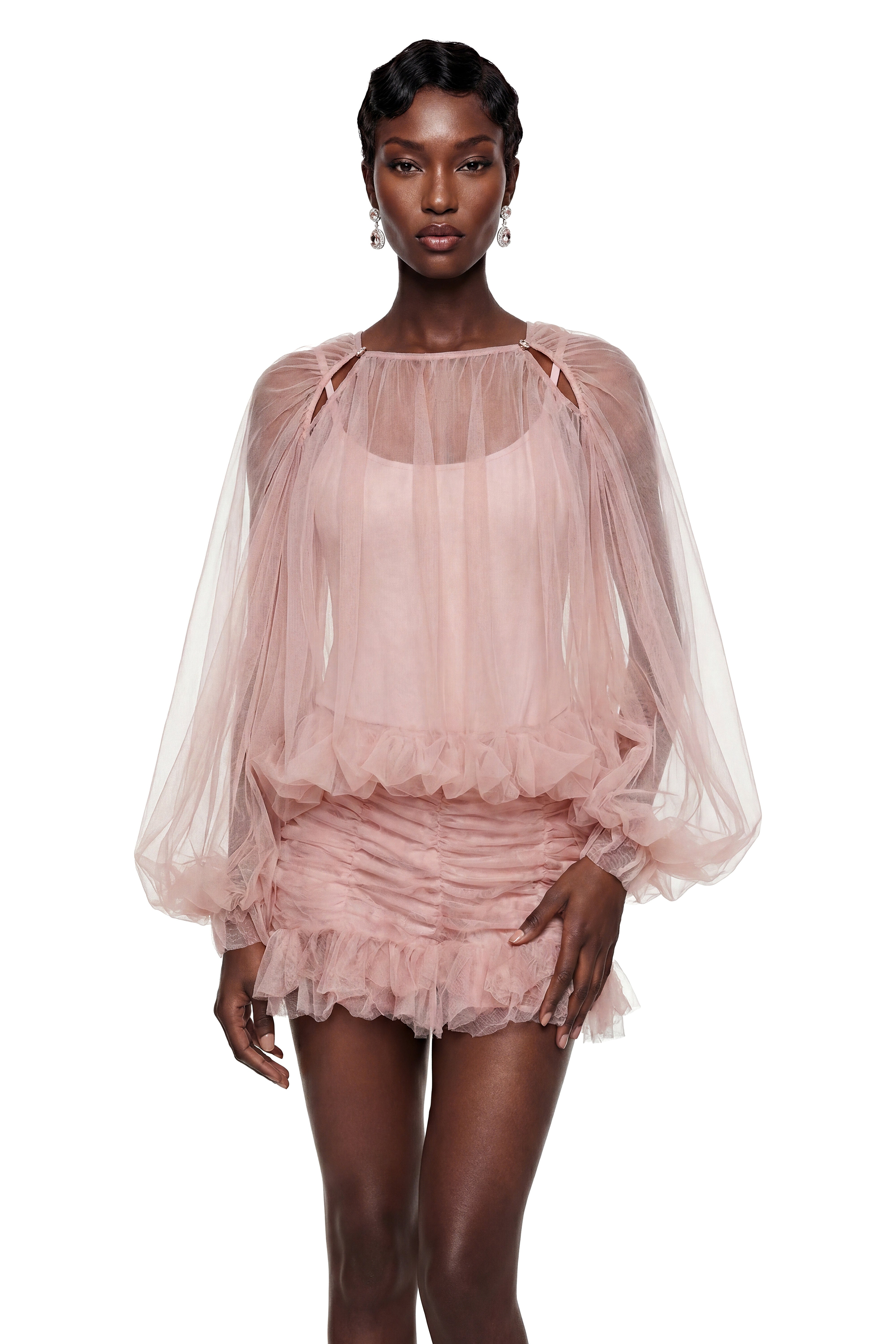 Léonie Pink Semi Sheer Bubble Tulle Shirt