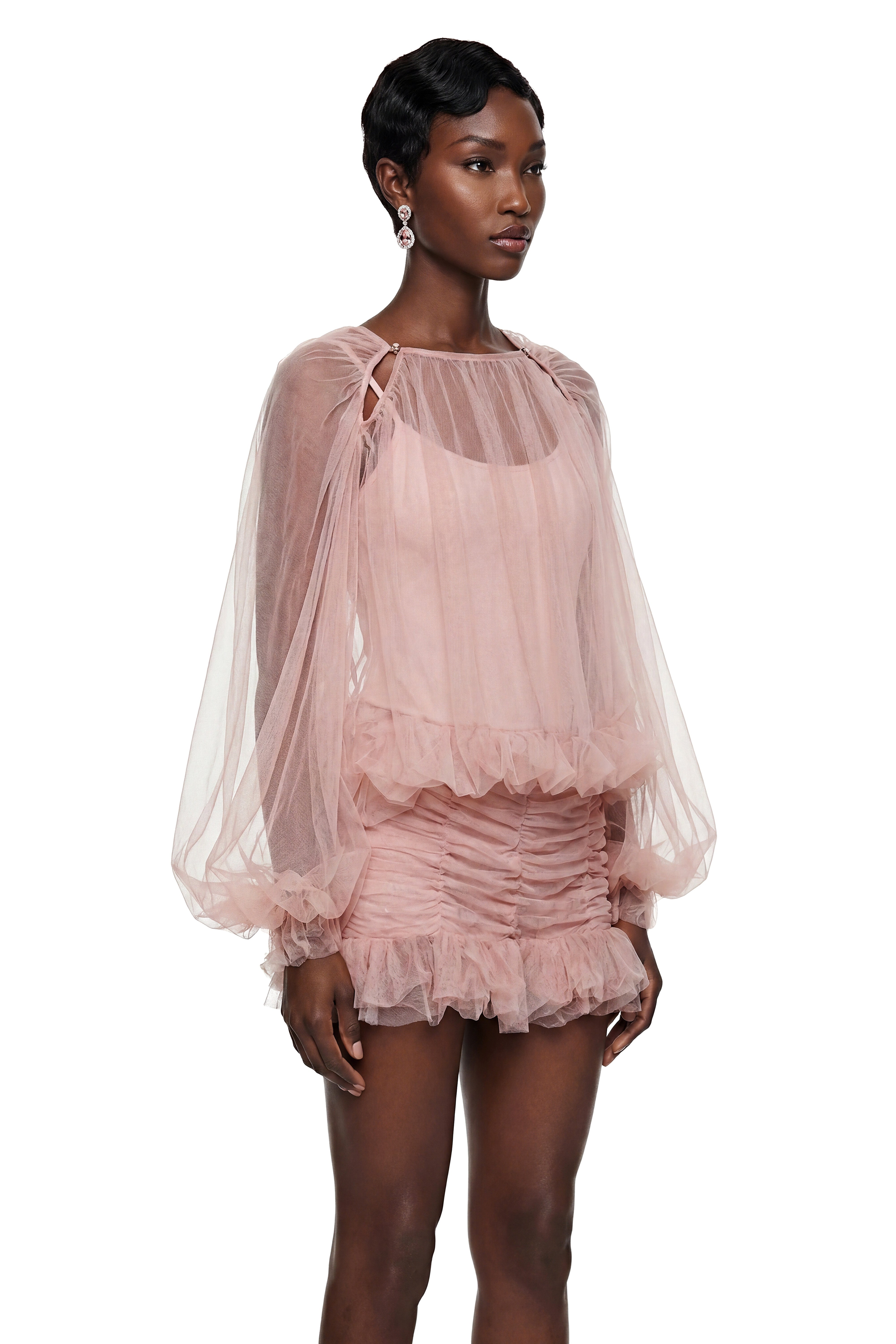 Léonie Pink Semi Sheer Bubble Tulle Shirt