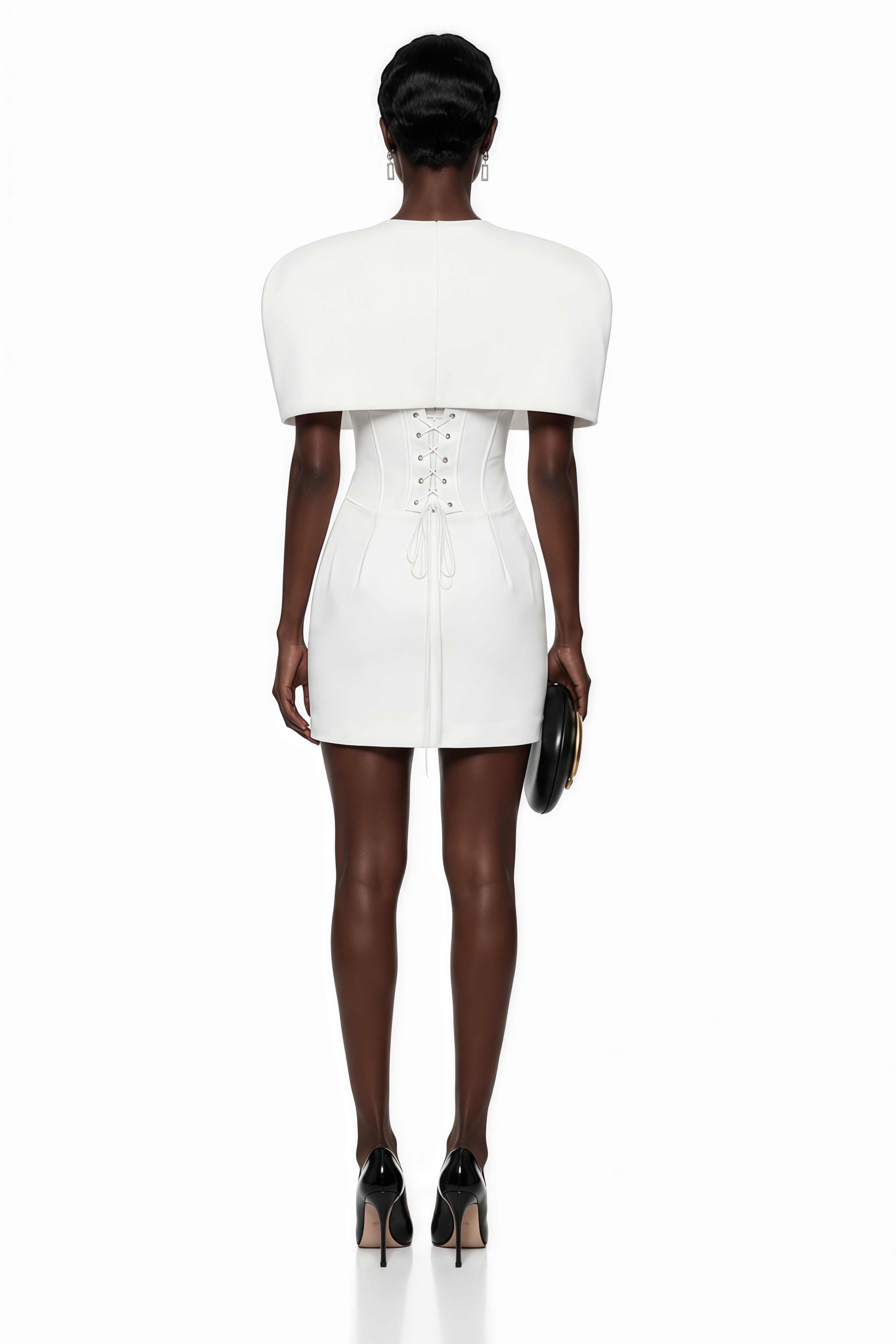 Leonora White Corset Mini Dress Set with Structured Cape