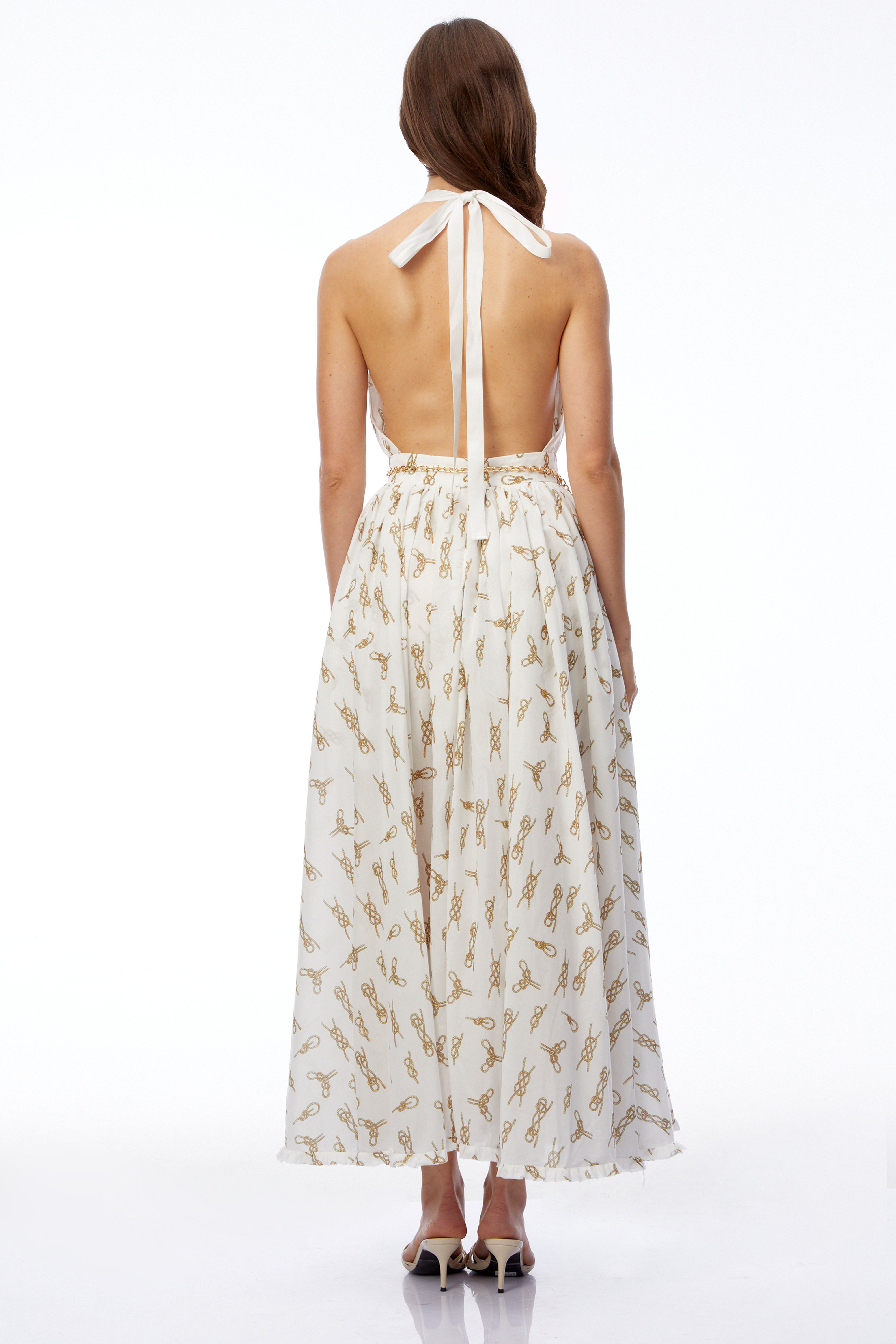 Leonora White Halterneck Ruched Maxi Dress