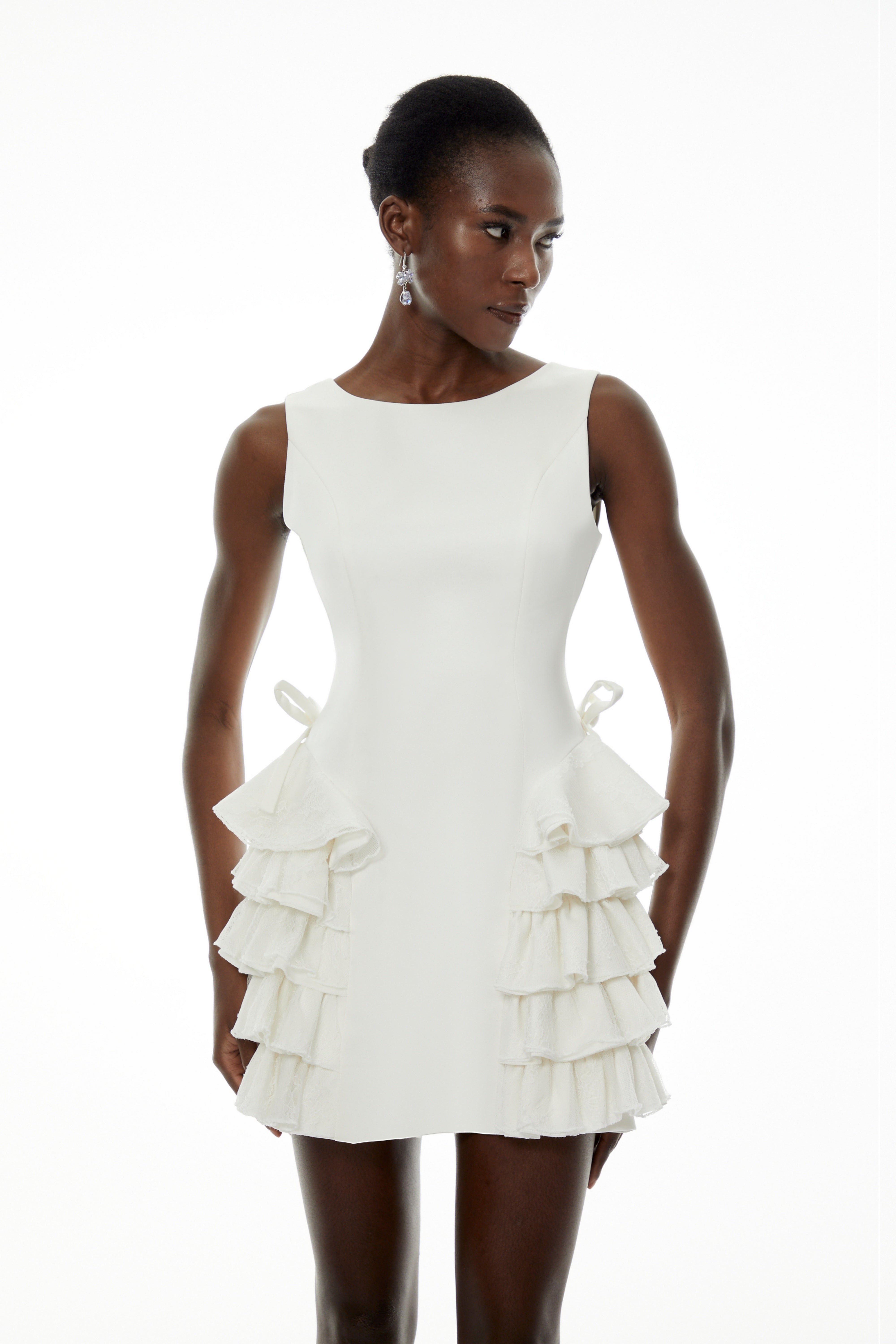 Lilliana White Sleeveless Tiered Ruffled Mini Dress