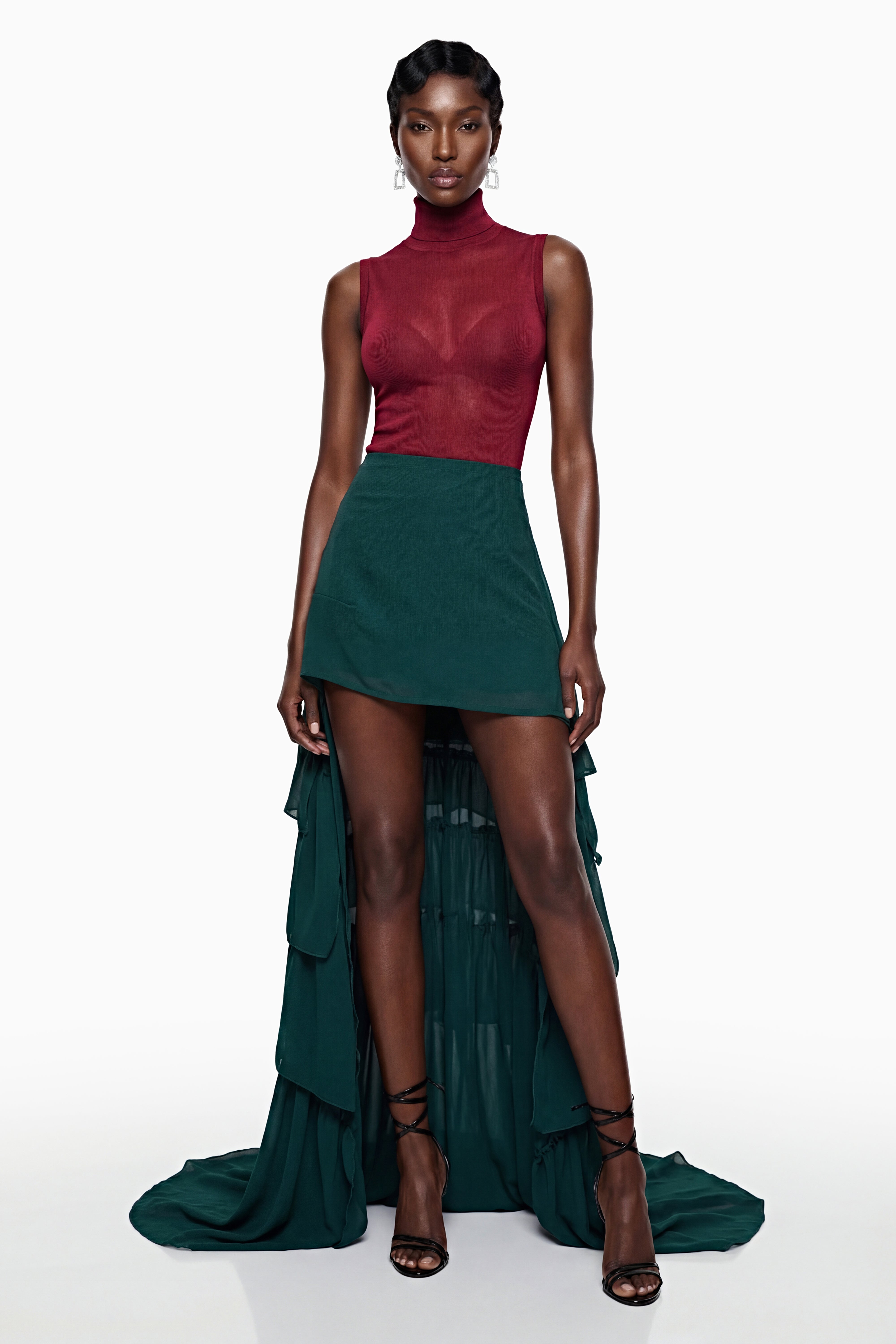 Lindiwe Green Asymmetrical Ruffled Skirt