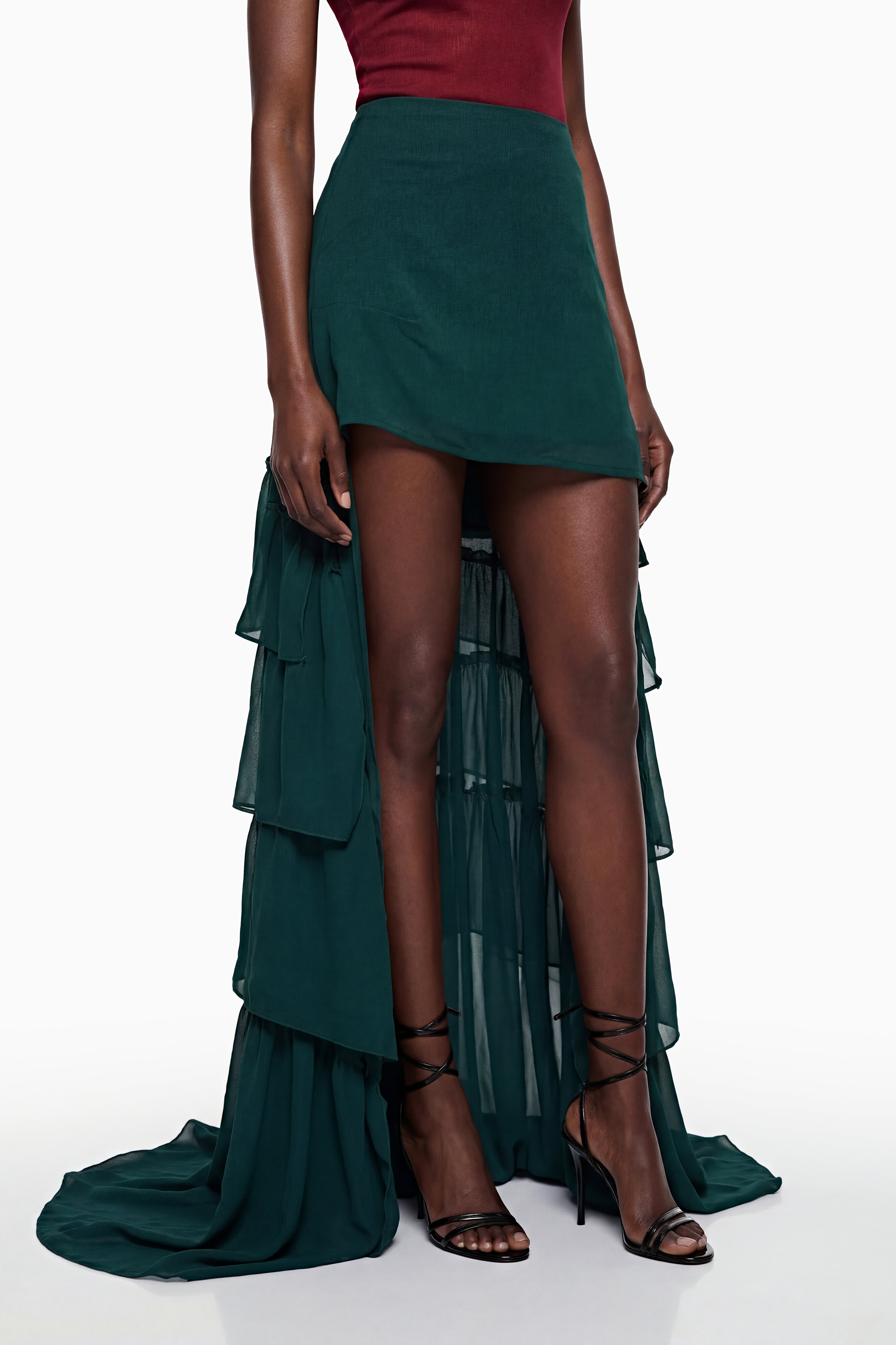 Lindiwe Green Asymmetrical Ruffled Skirt