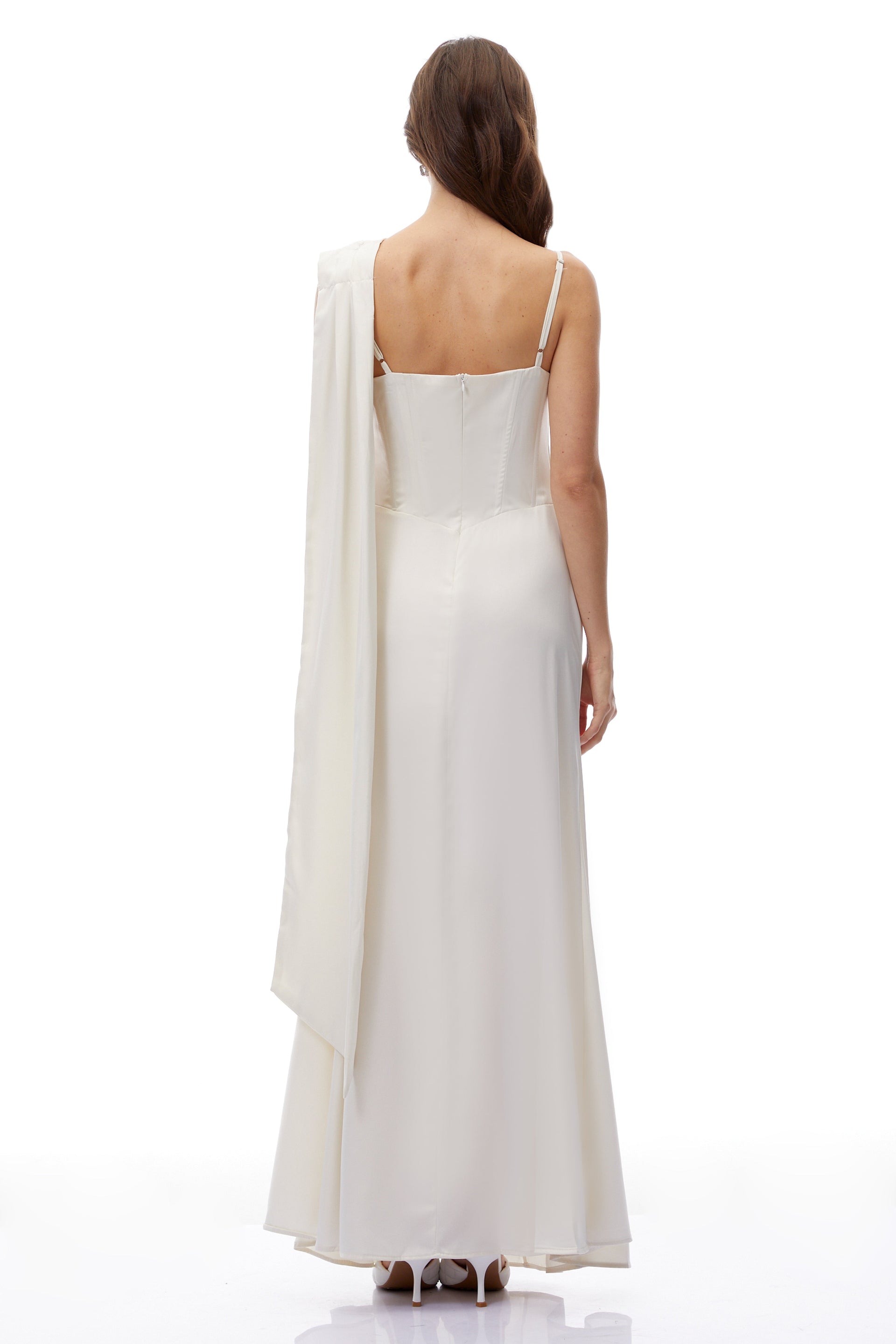 Lisa White One Shoulder Ruched Maxi Dress with 3D Florals