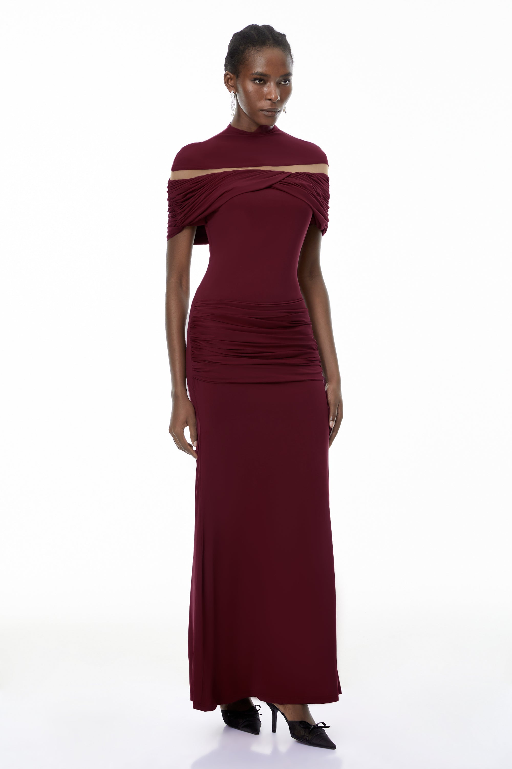 Lise Burgundy Ruched Maxi Dress with Cut-Outs (Final Sale)