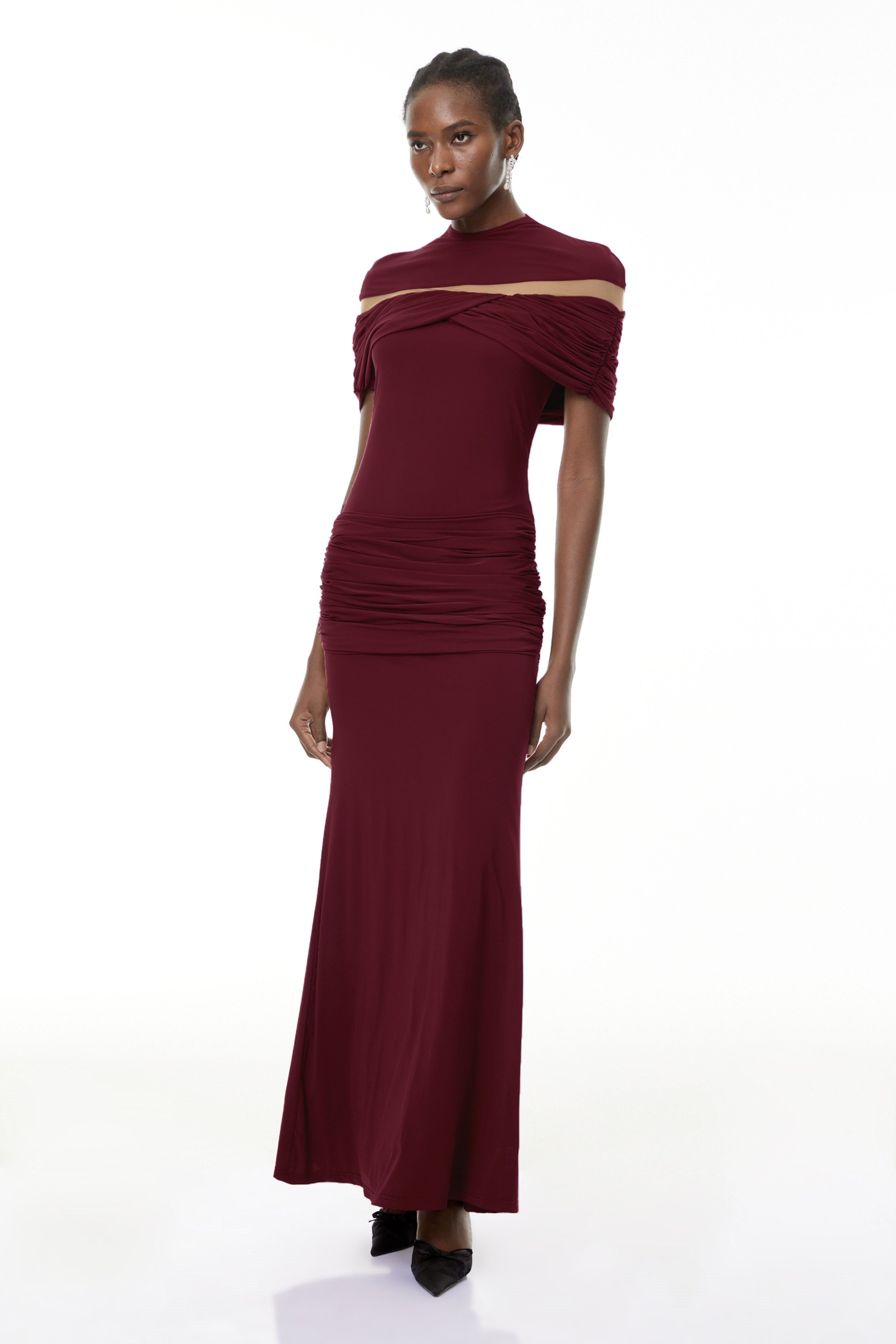 Lise Burgundy Ruched Maxi Dress with Cut-Outs (Final Sale)