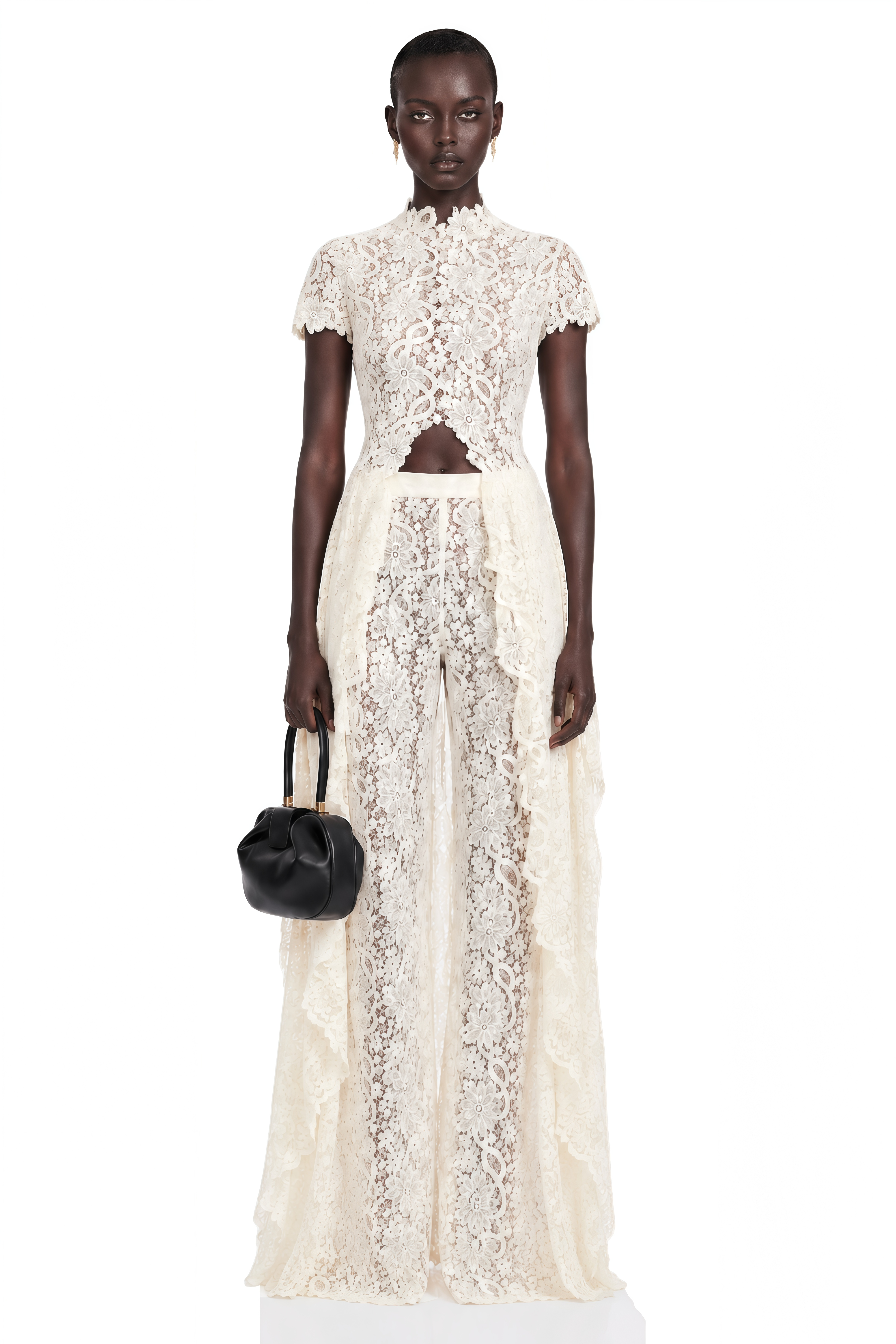 Loana White Floral Lace Top & Trousers Set