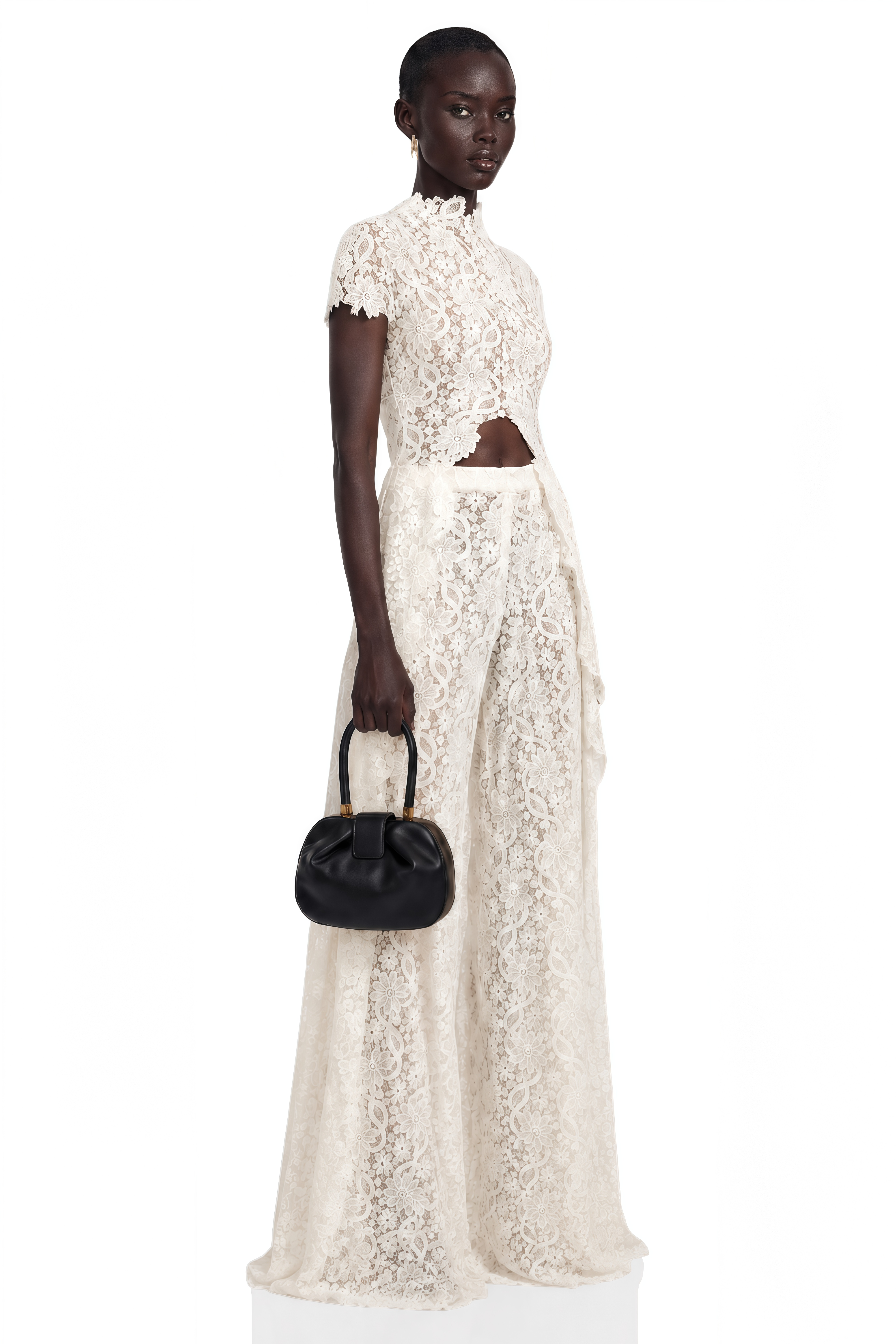 Loana White Floral Lace Top & Trousers Set