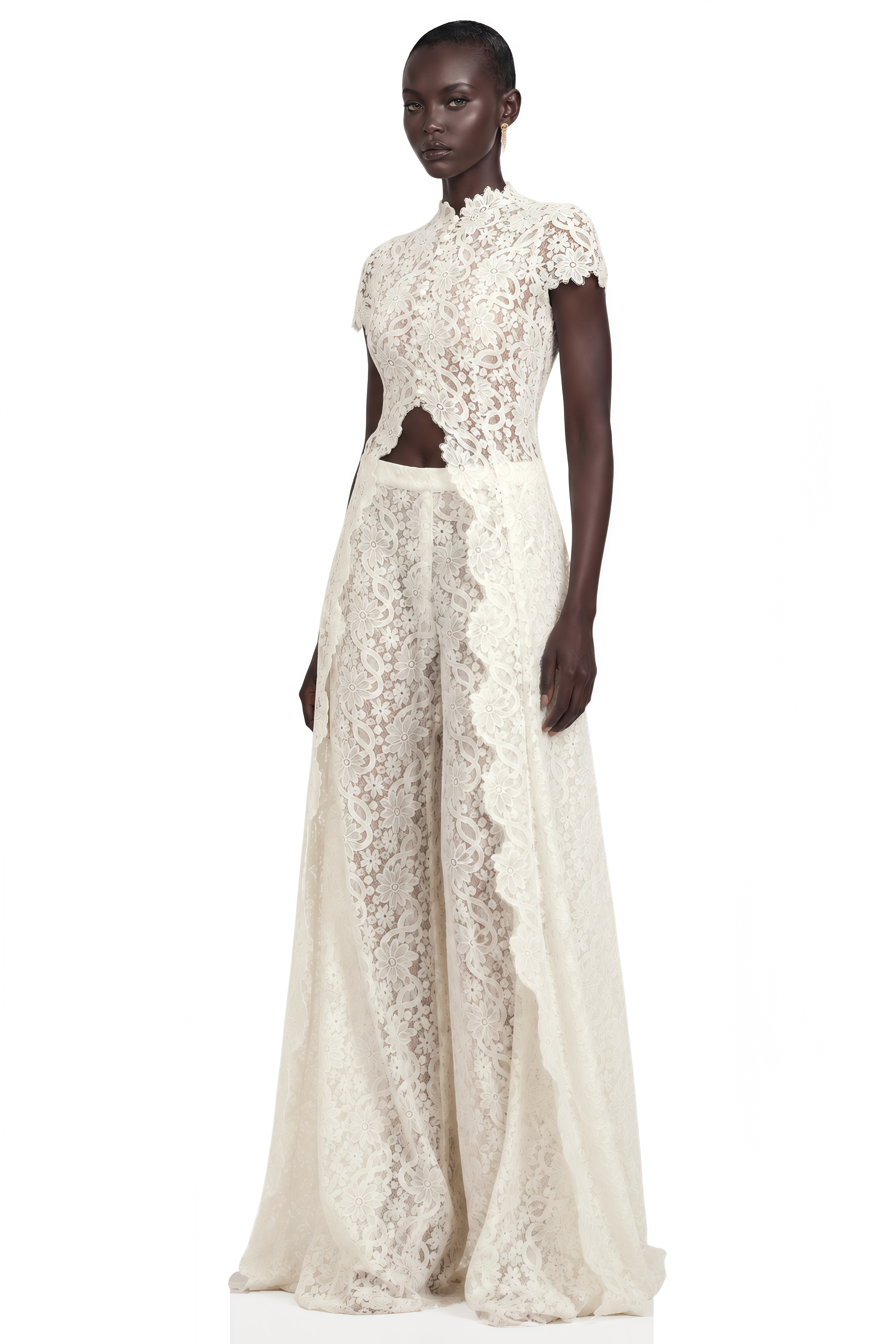 Loana White Floral Lace Top & Trousers Set
