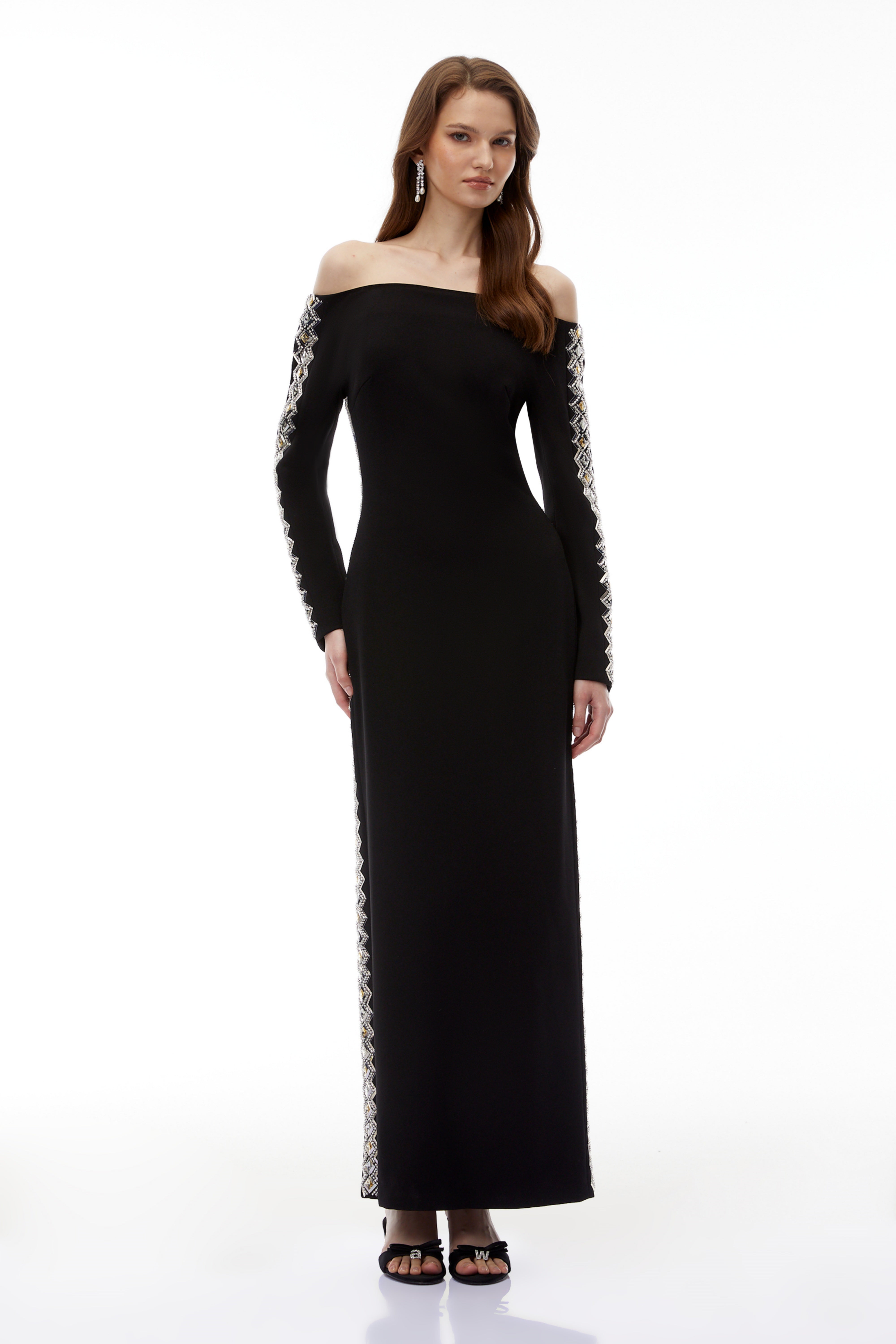 Lorelei Black Off Shoulder Embellished Maxi Dress