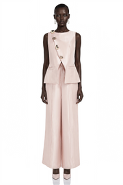 Lorraine Pink Tailored Vest & Trousers Set with Metal Brooch