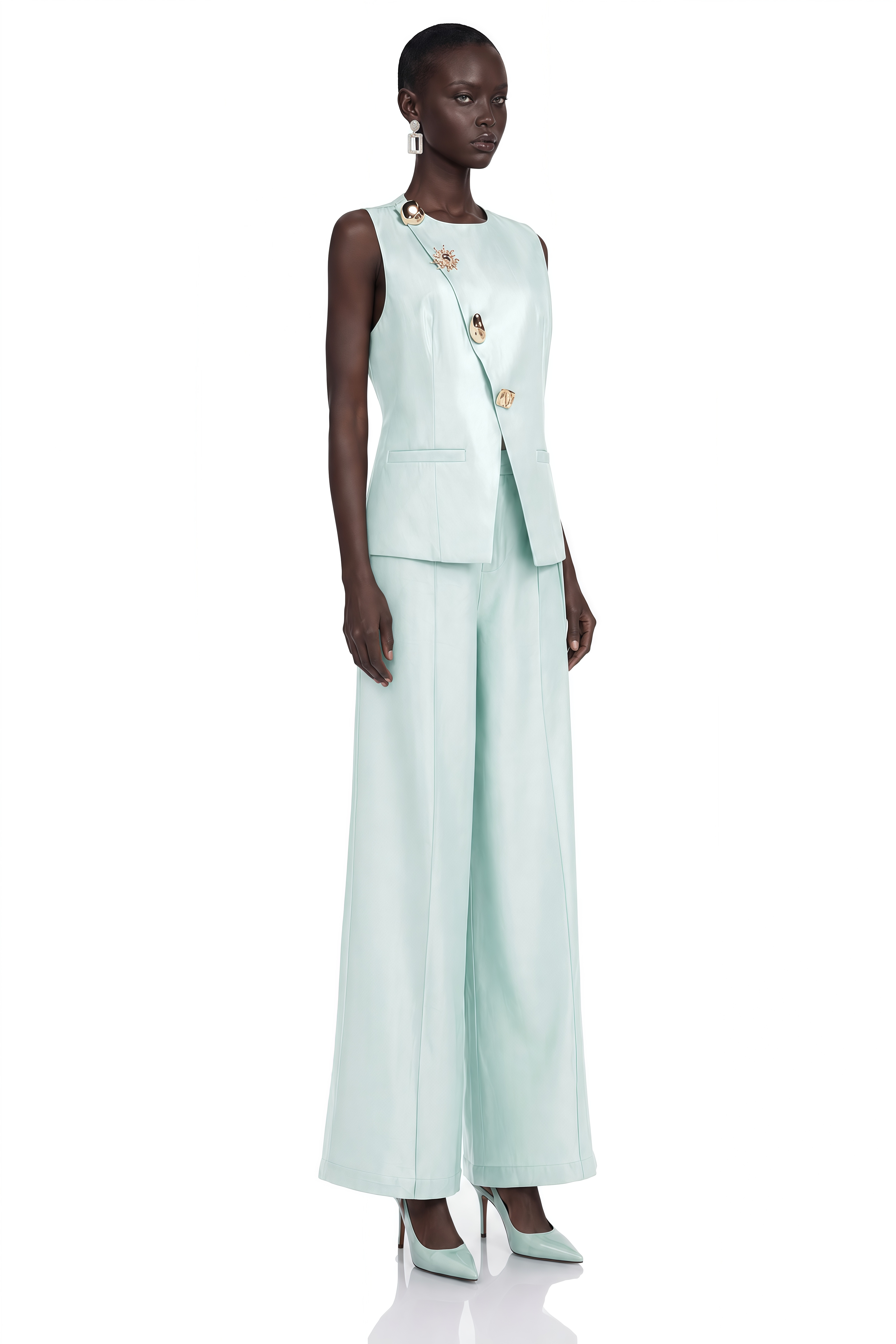 Lorraine Taupe Tailored Vest & Trousers Set with Metal Brooch
