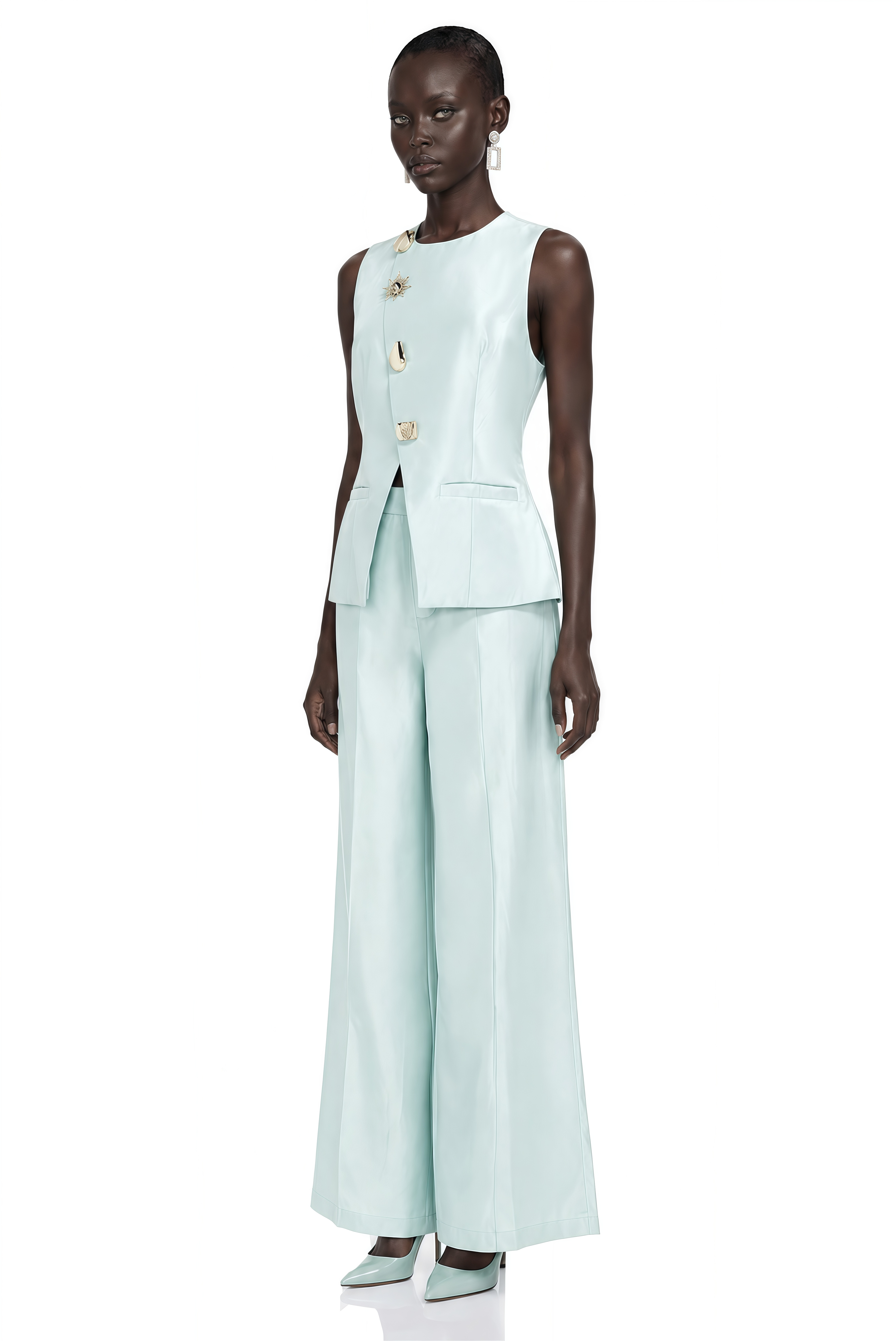 Lorraine Taupe Tailored Vest & Trousers Set with Metal Brooch