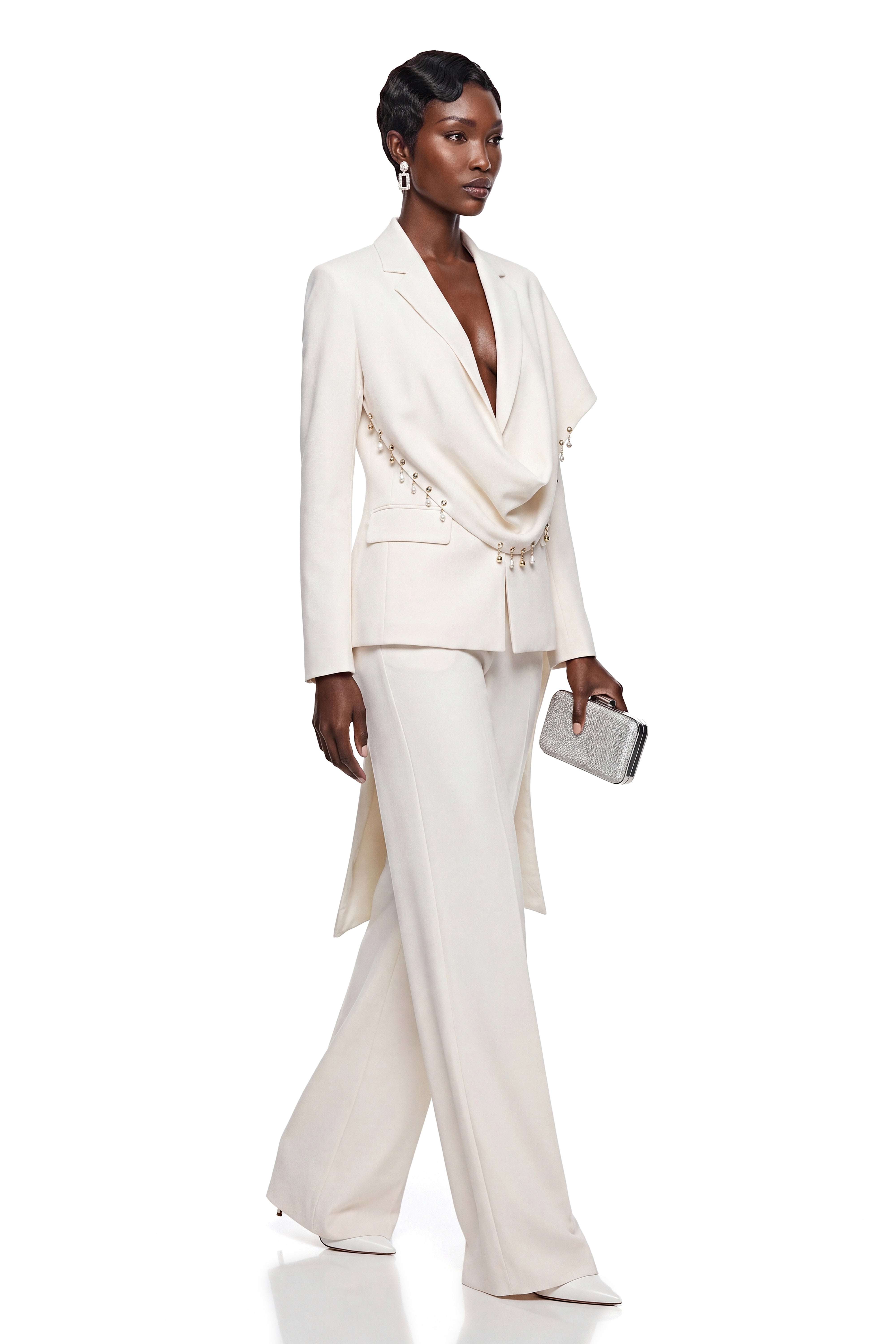 Lottie Cream Blazer with Draped Shawl