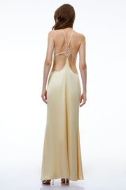 Loviatar Gold Backless Satin Maxi Dress