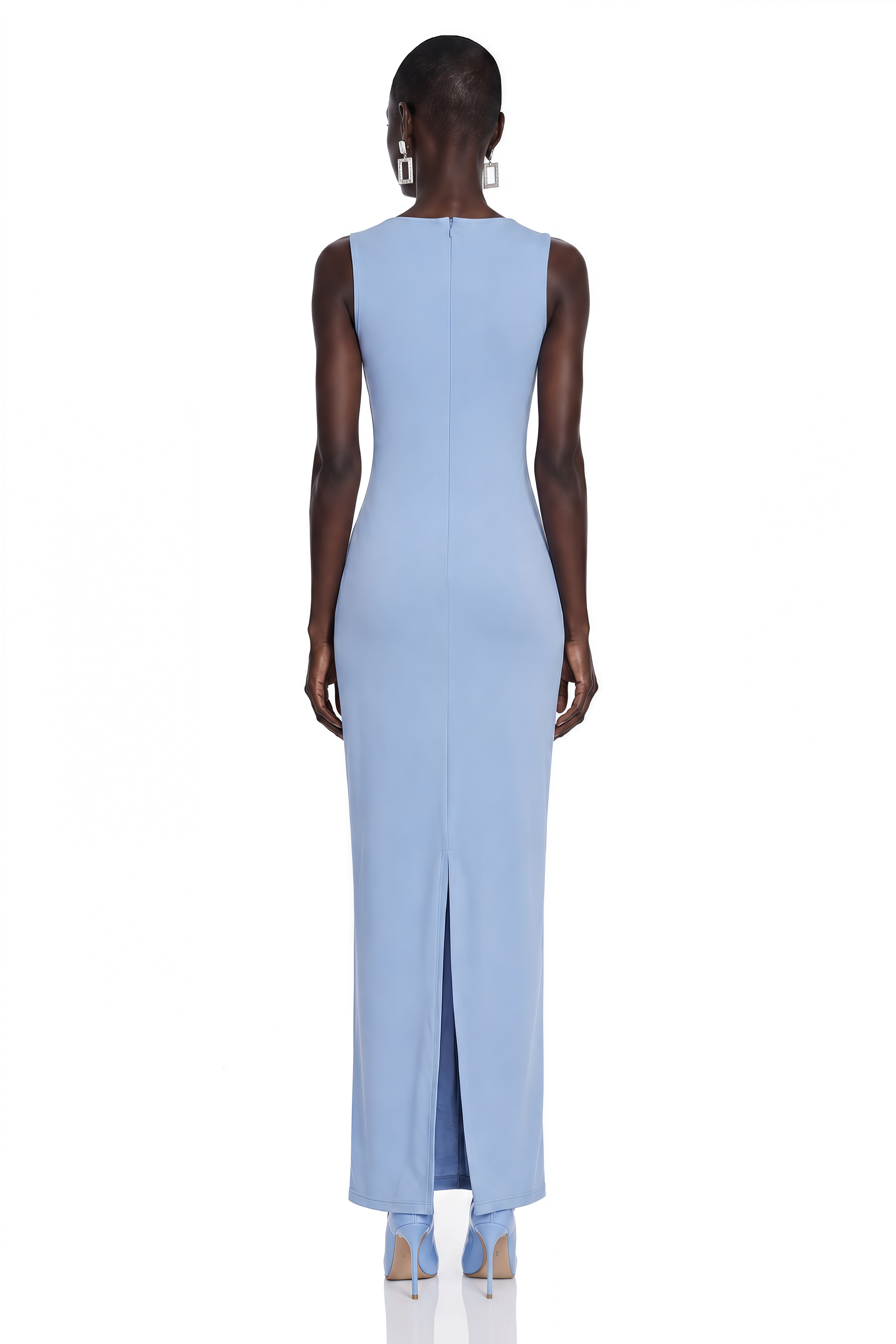 Ludmila Blue Ruched Maxi Dress with Metal Buckles