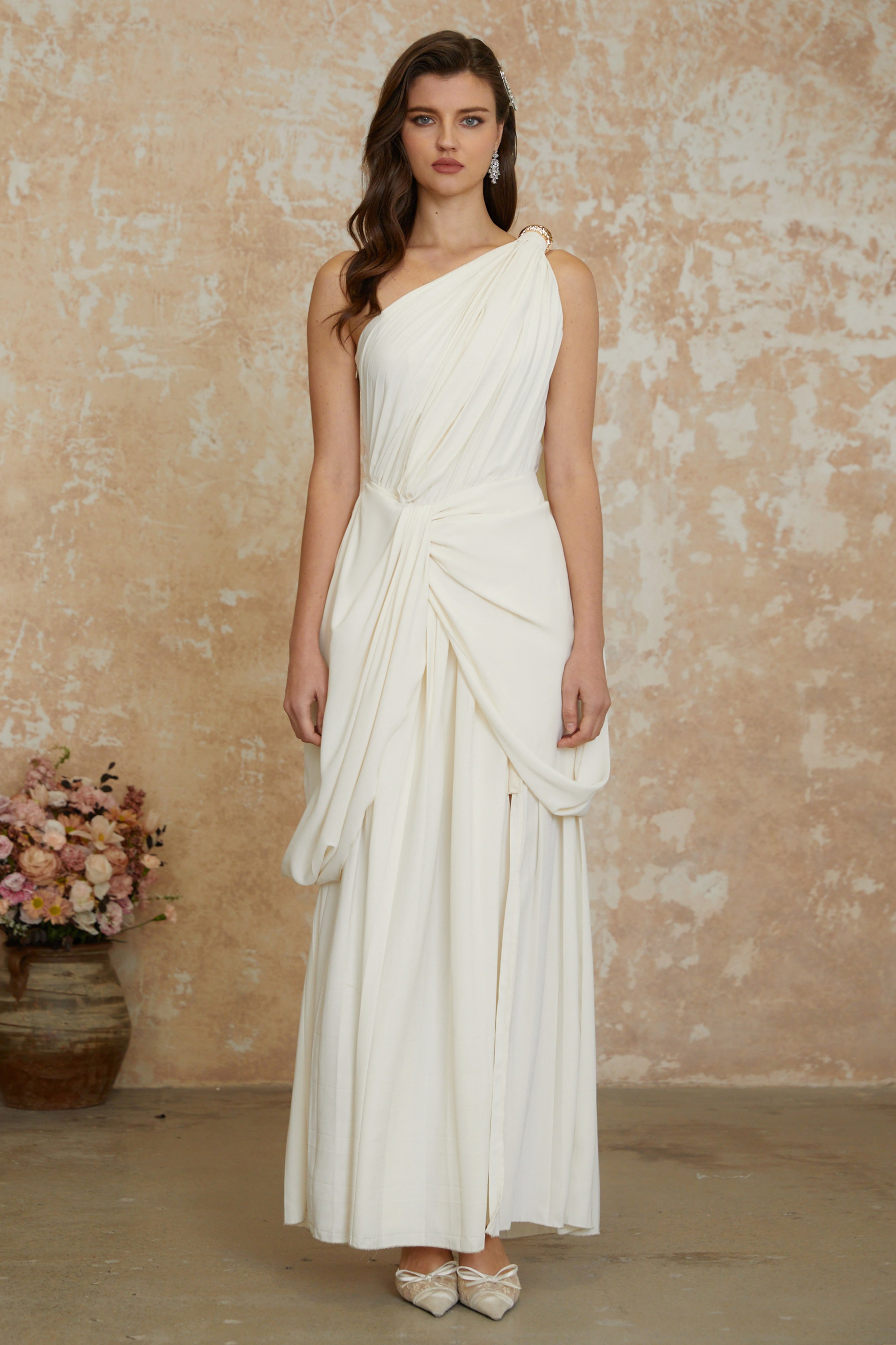 Lyric White Twist High Slit Ruched Maxi Dress (Final Sale-US Only)