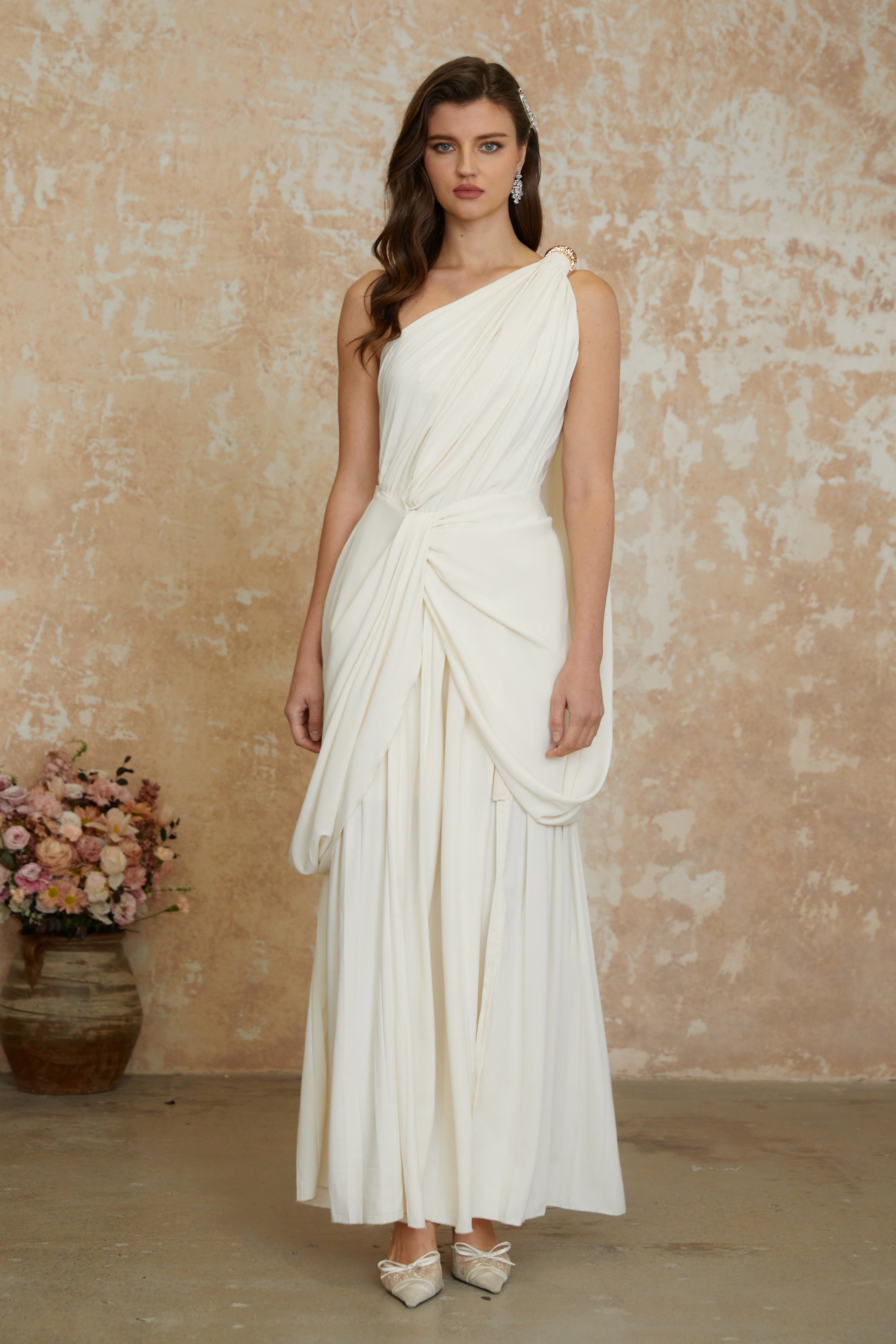 Lyric White Twist High Slit Ruched Maxi Dress (Final Sale-US Only)