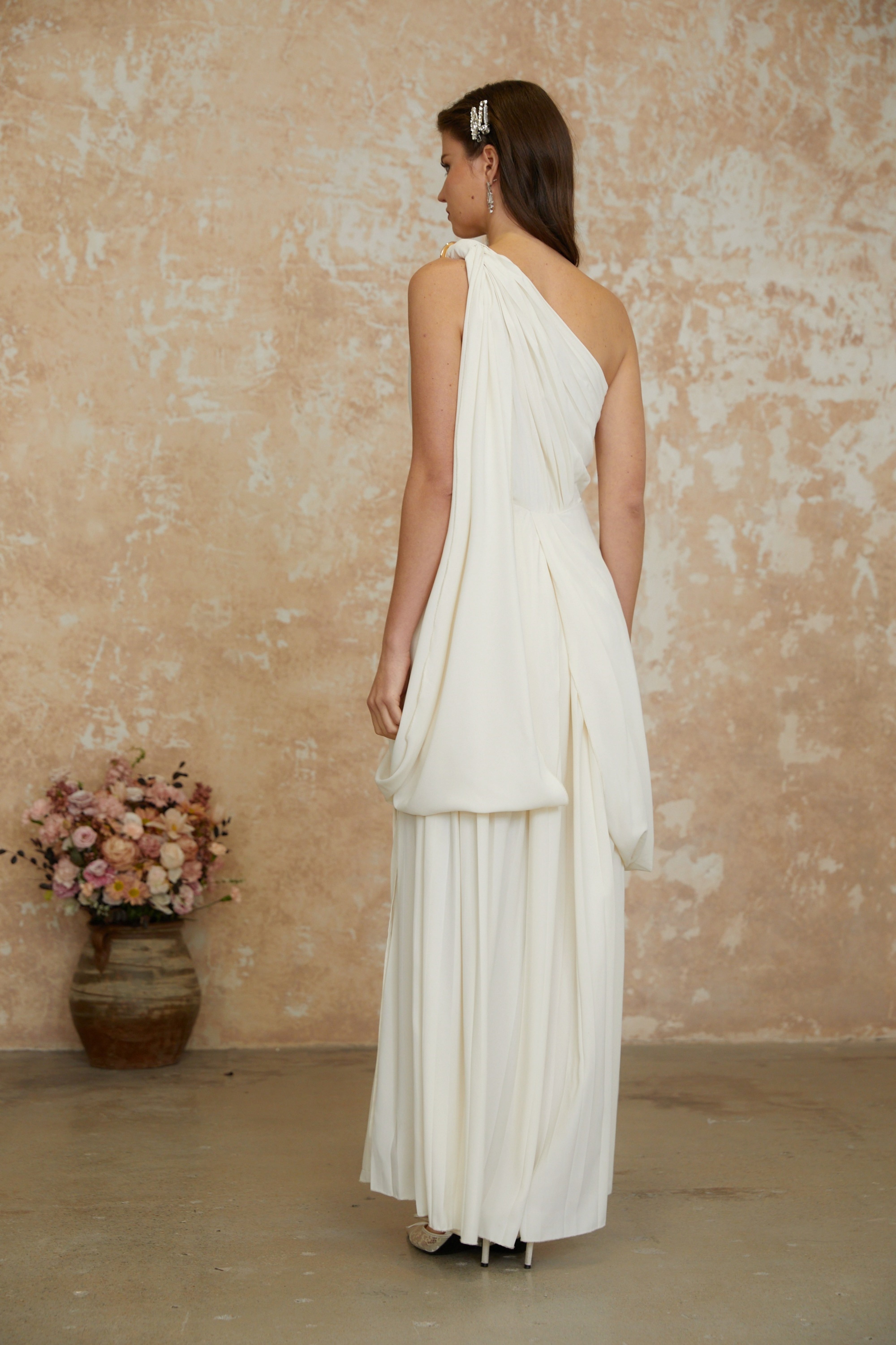 Lyric White Twist High Slit Ruched Maxi Dress (Final Sale-US Only)