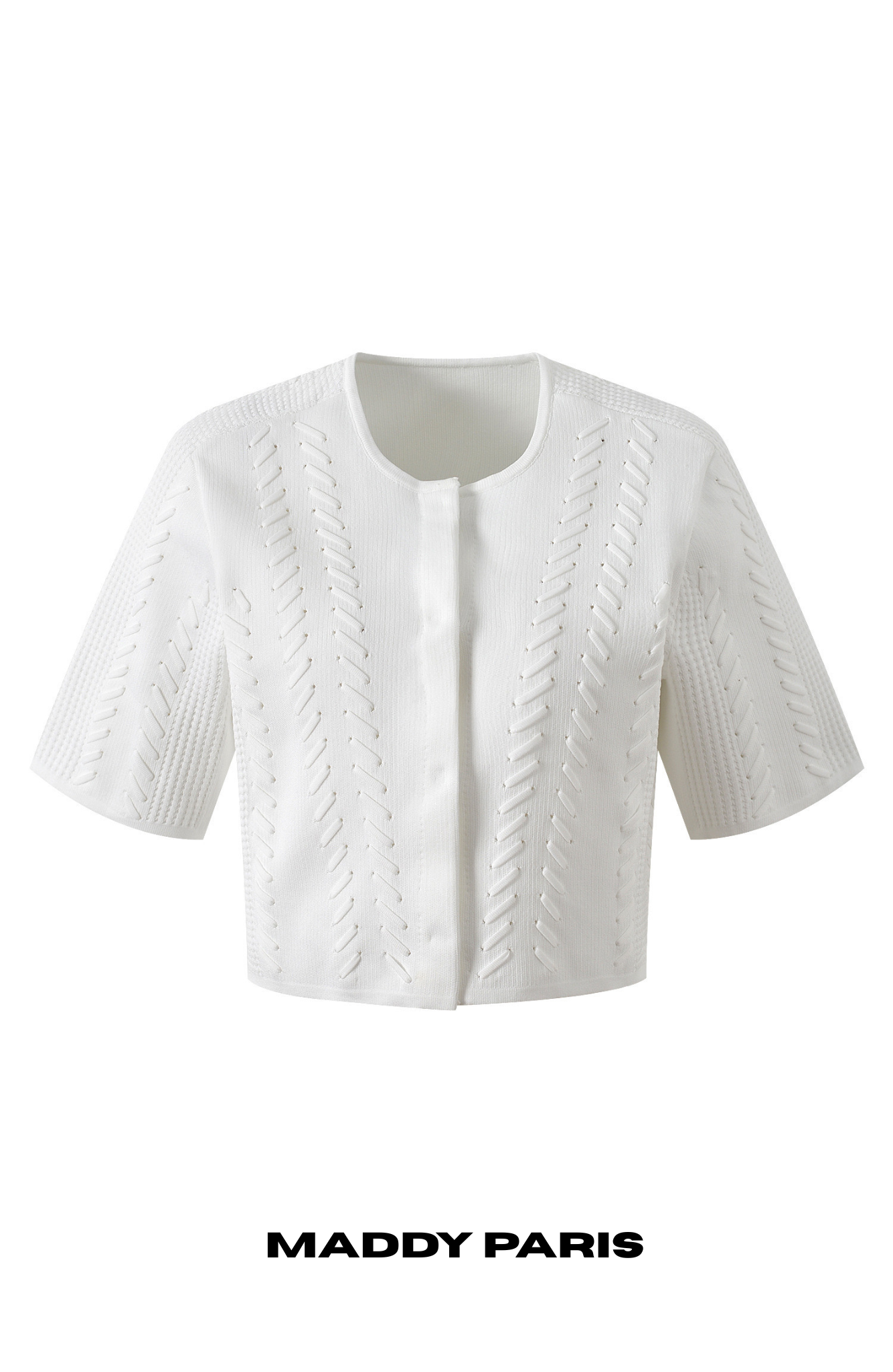 Skyla Short Pointelle Knit Cropped Cardigan – White