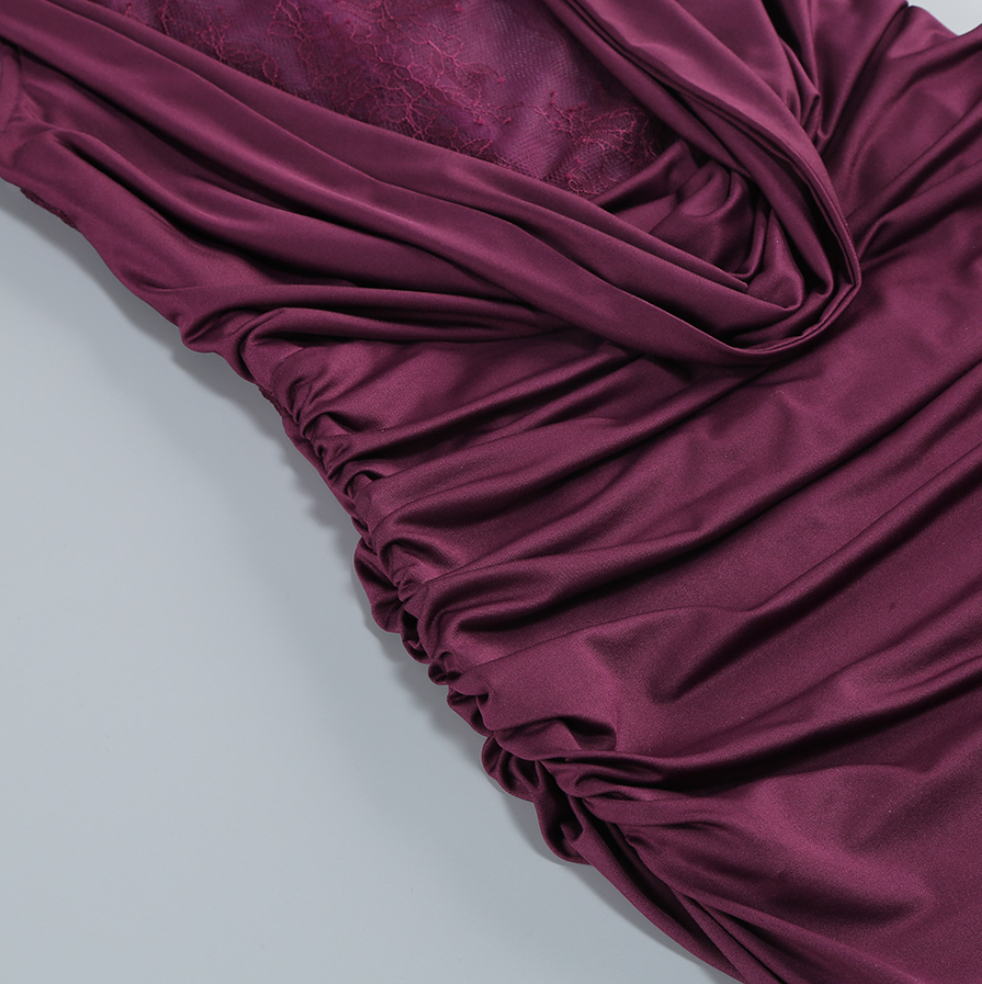 Borbála Magenta Lace Bodice Ruched Maxi Dress