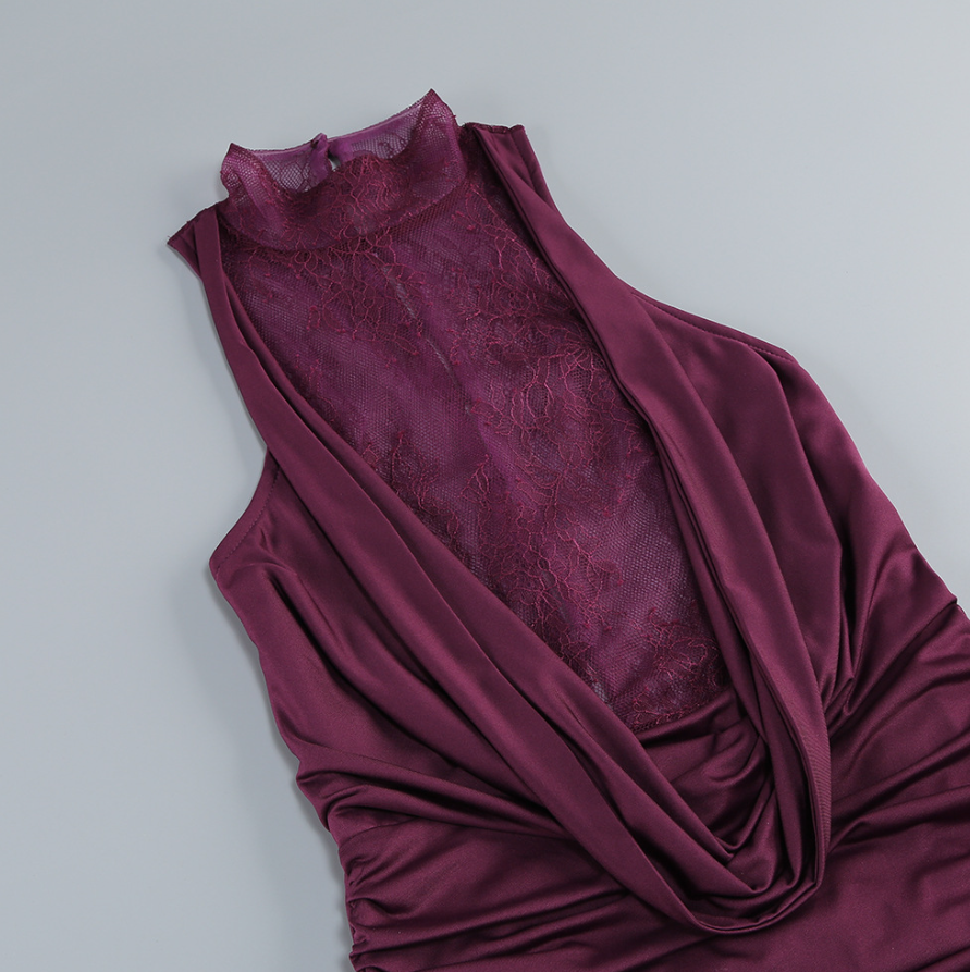 Borbála Magenta Lace Bodice Ruched Maxi Dress