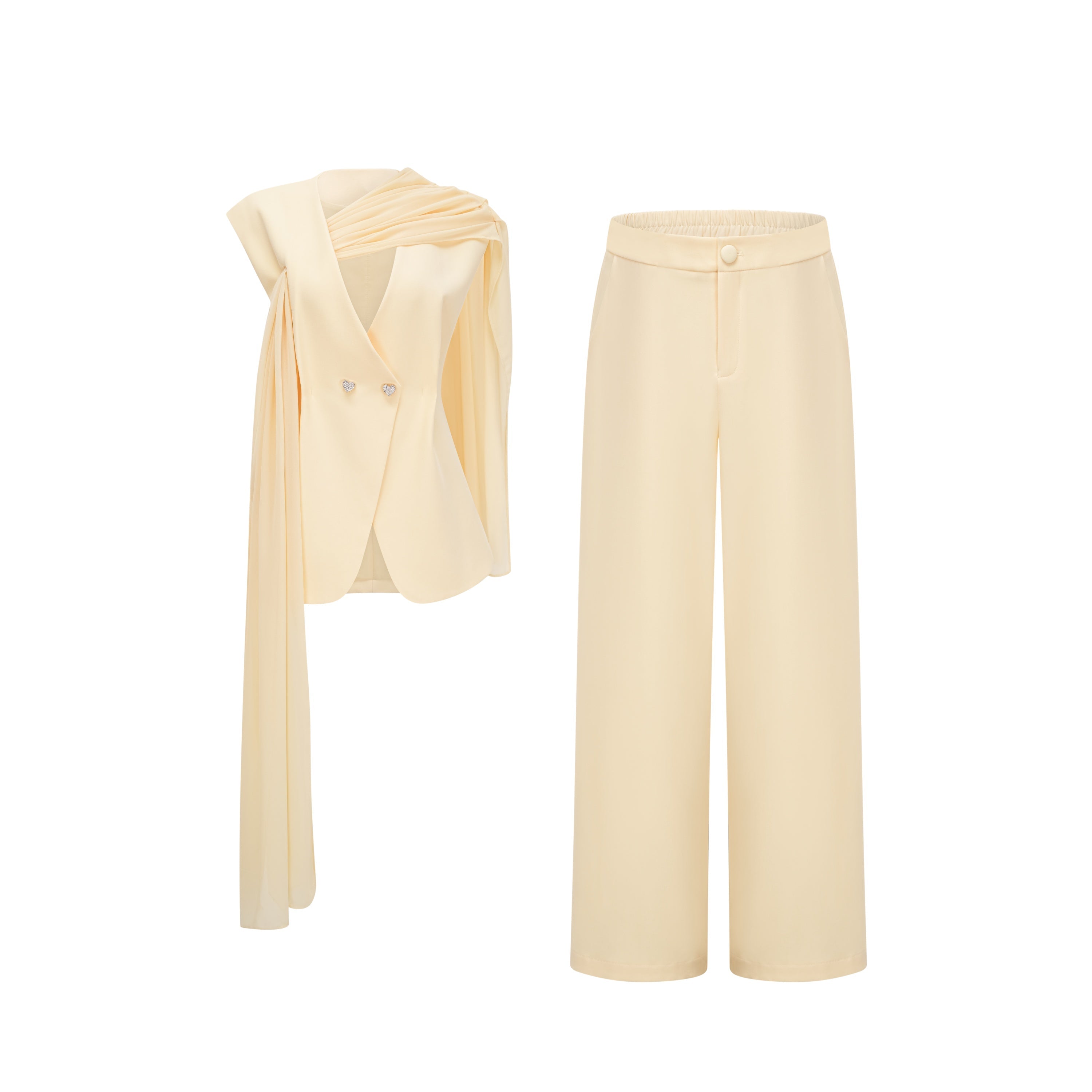 Raisa Yellow Draped Cape Top & Trousers Set