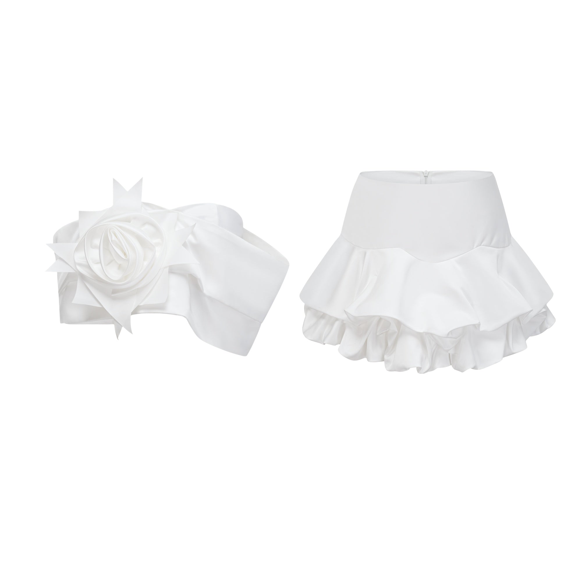 Honorine white floral pleated top & skirt matching set (Final Sale-US Only)