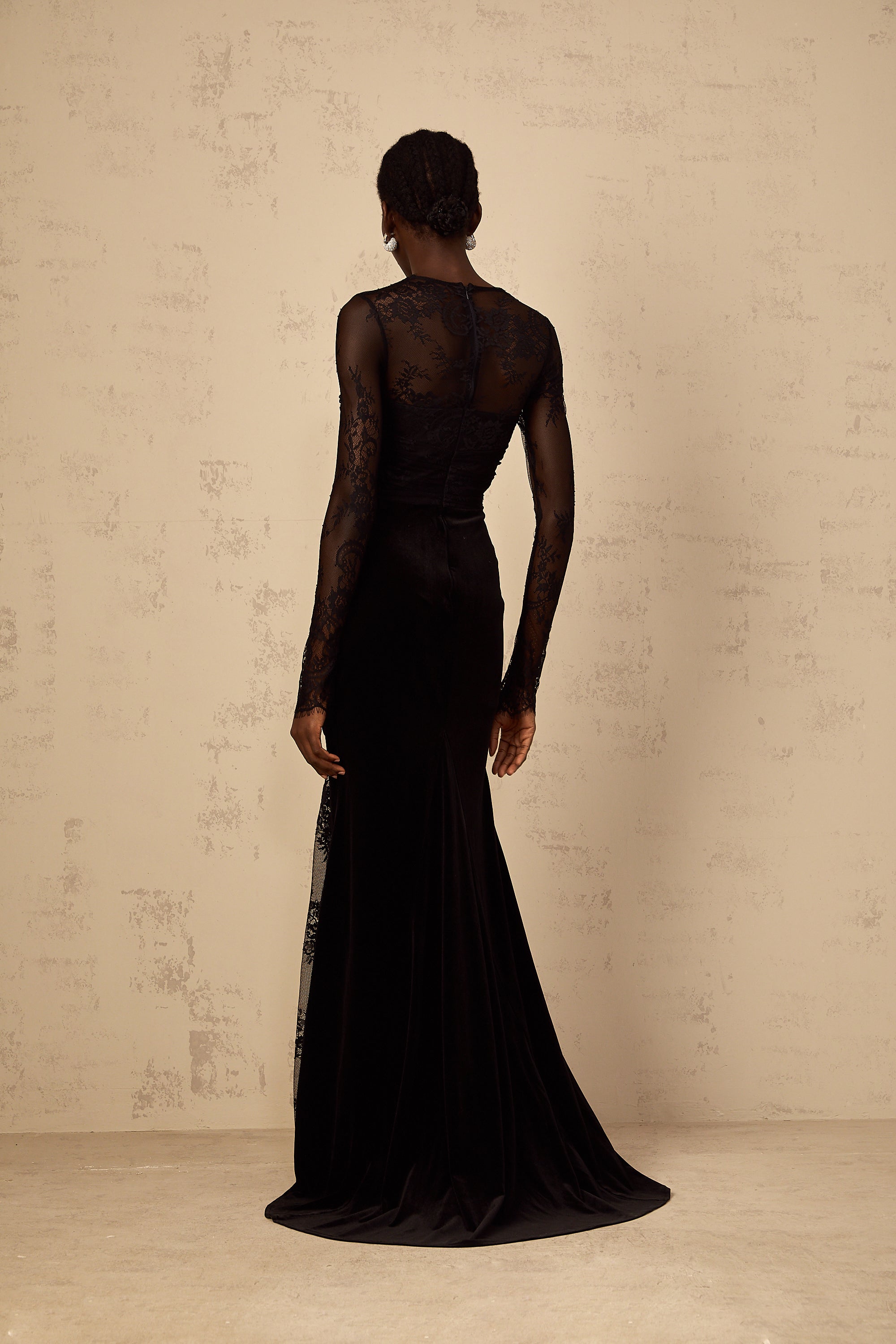 Ursula black floral-lace mermaid maxi dress