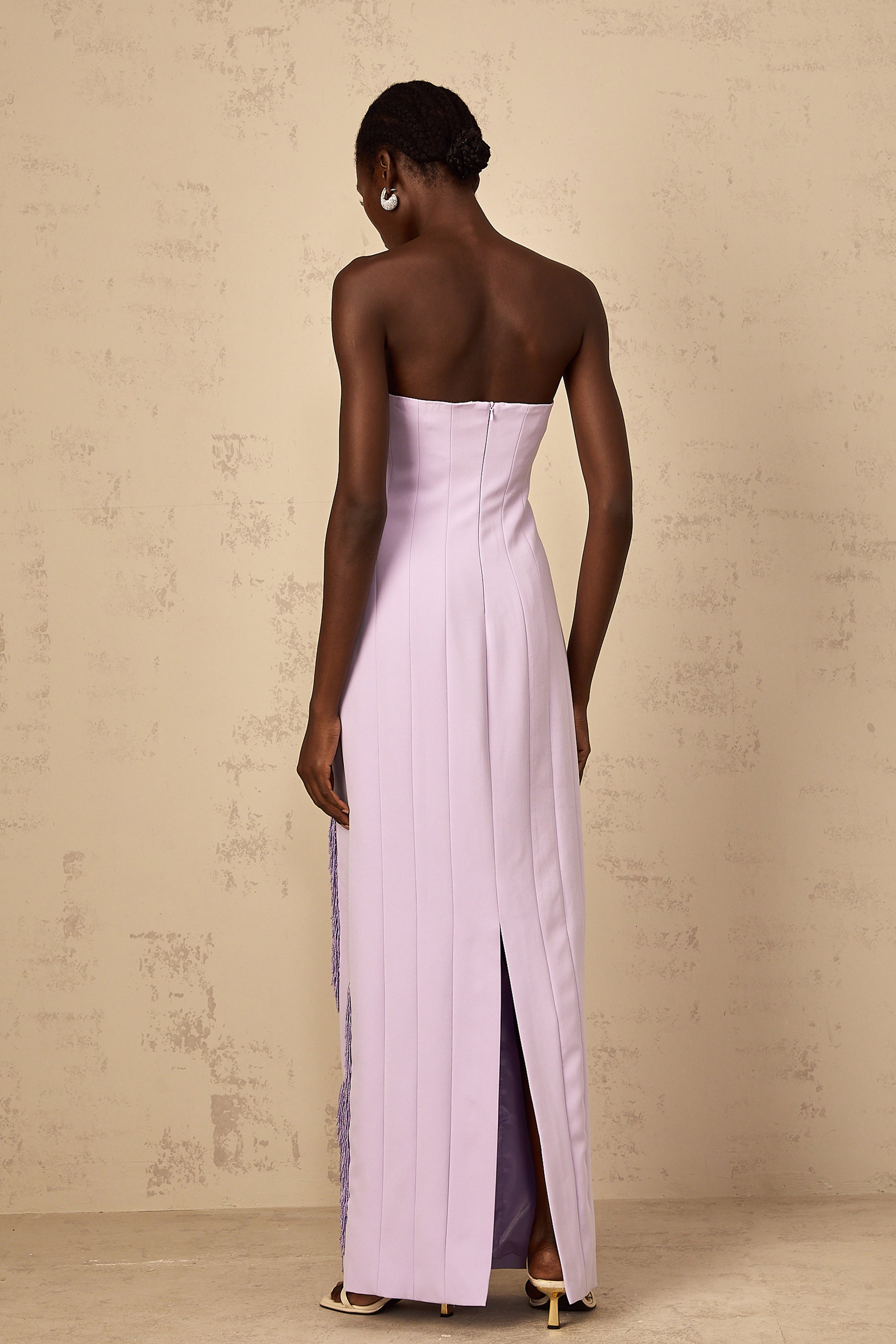 Émilie Purple Beaded Fringed Detail Maxi Dress