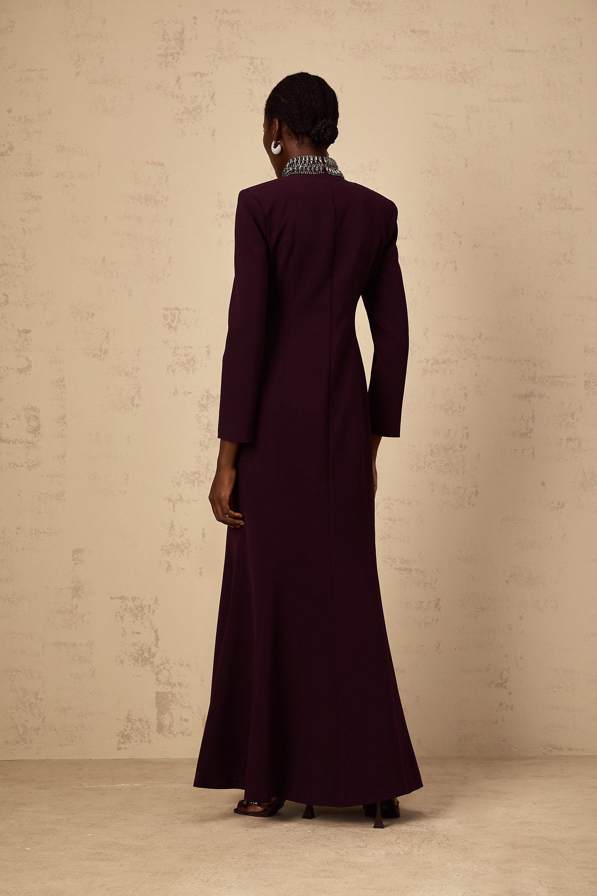Maëlie Burgundy Embellished Flared Maxi Dress