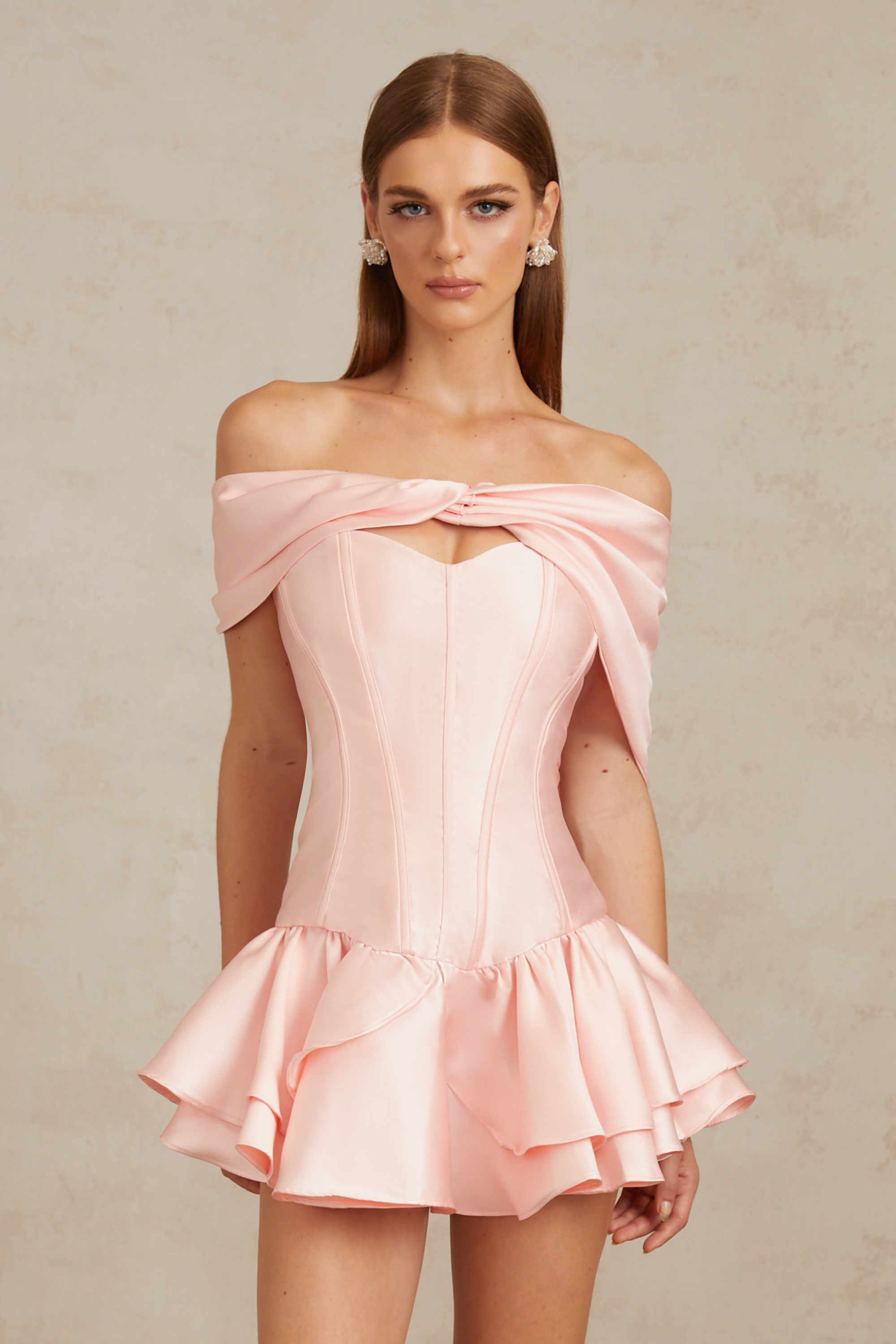 Colette Pink Shawl Satin Mini Dress (Final Sale-US Only)