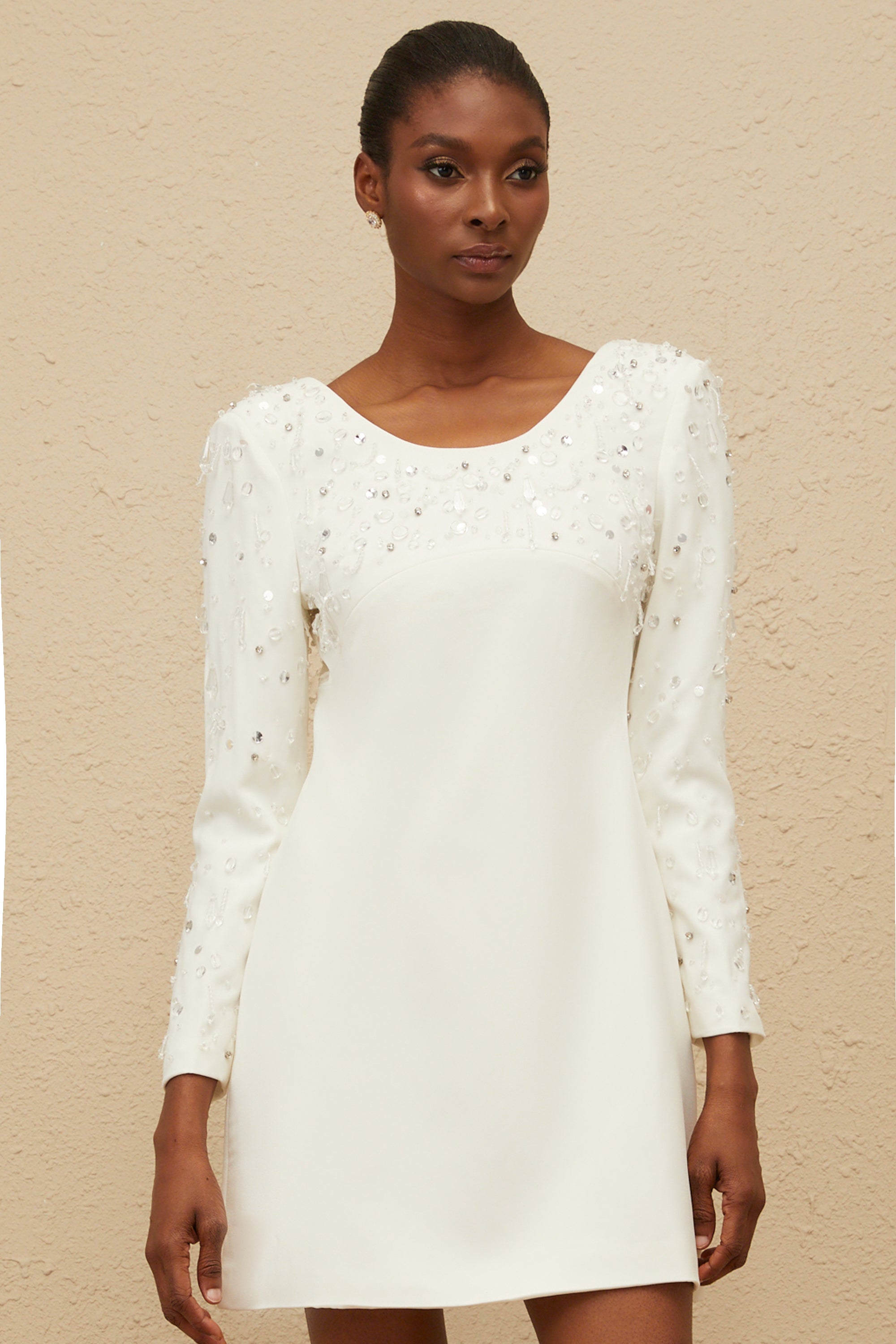 Aurore White Embellished A-line Mini Dress (Final Sale-US Only)