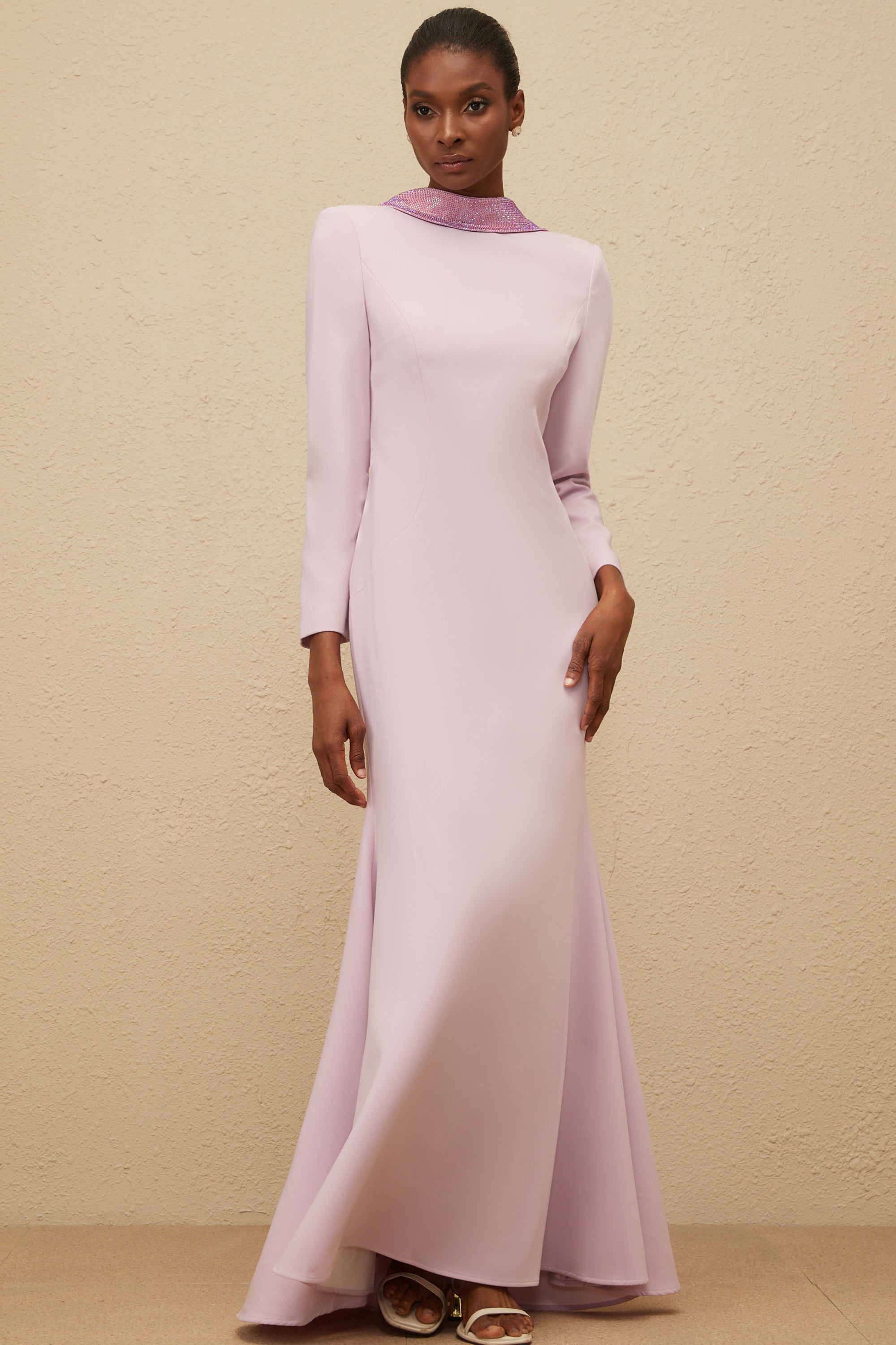 Délicatesse Purple Flared Open-Back Gown