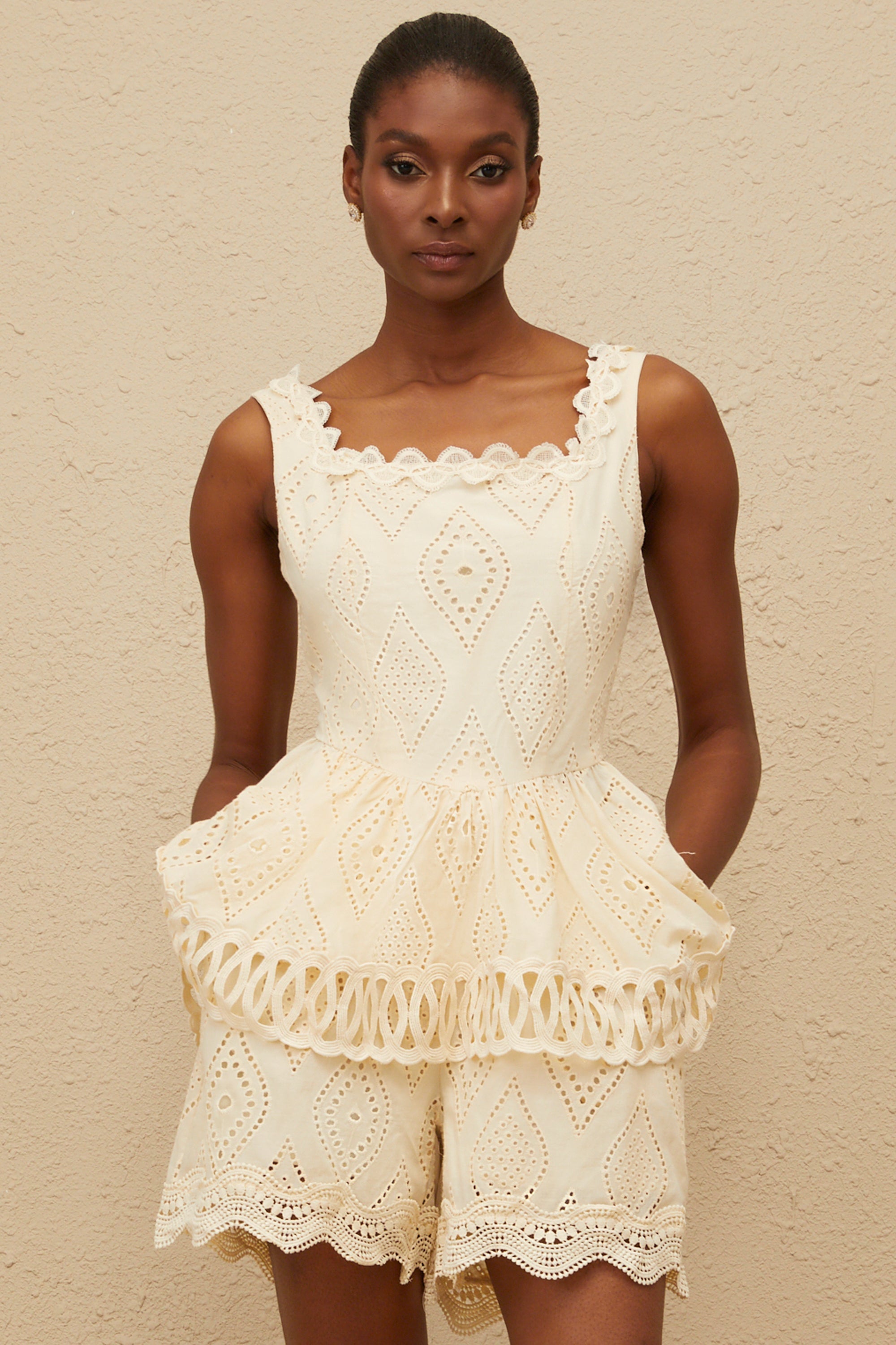 Katell Beige Embroidered Cutout Co-ord Set