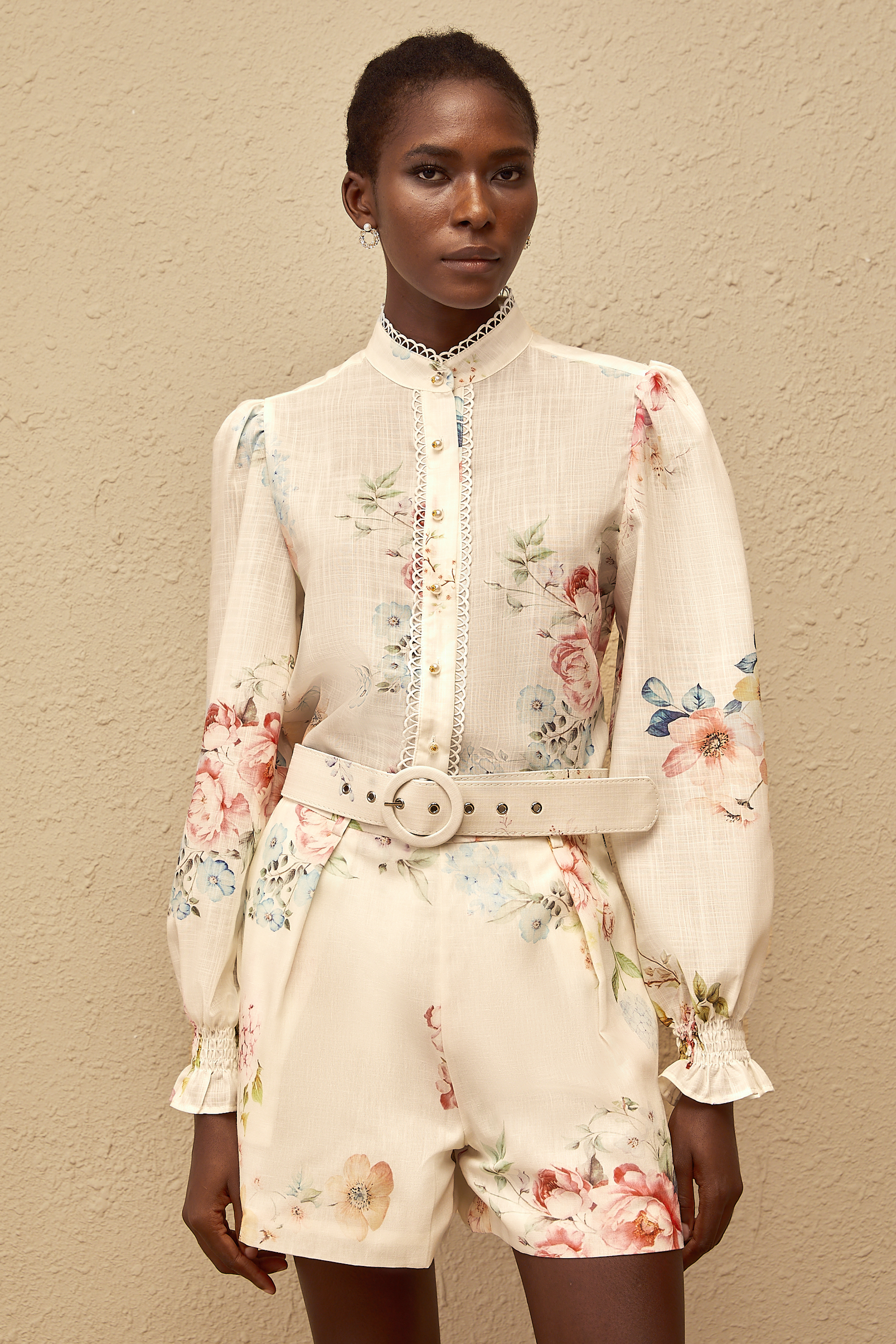 Ambre White Floral Print Shirt & Shorts Set
