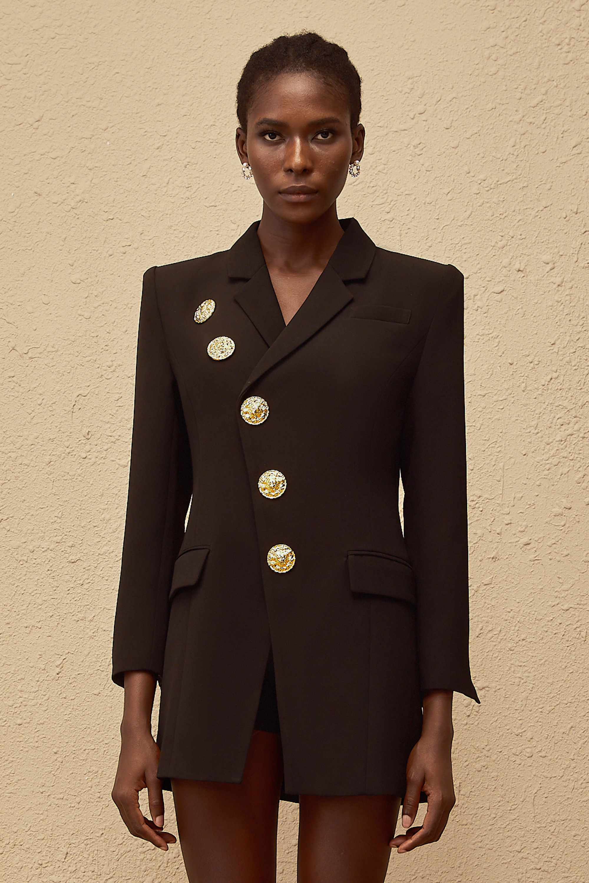 Clémence Black Diagonal Placket Blazer (Final Sale-US Only)