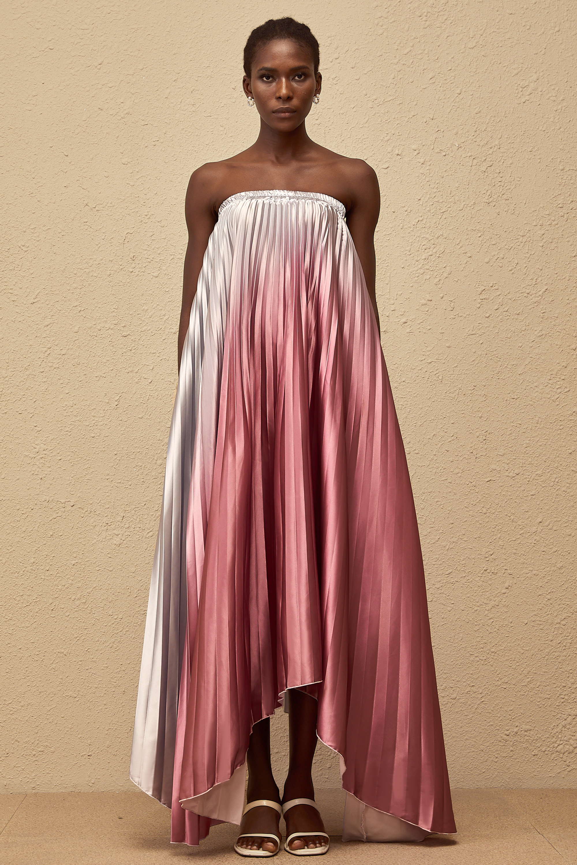 Irini Pink Gradient Pleated Maxi Dress