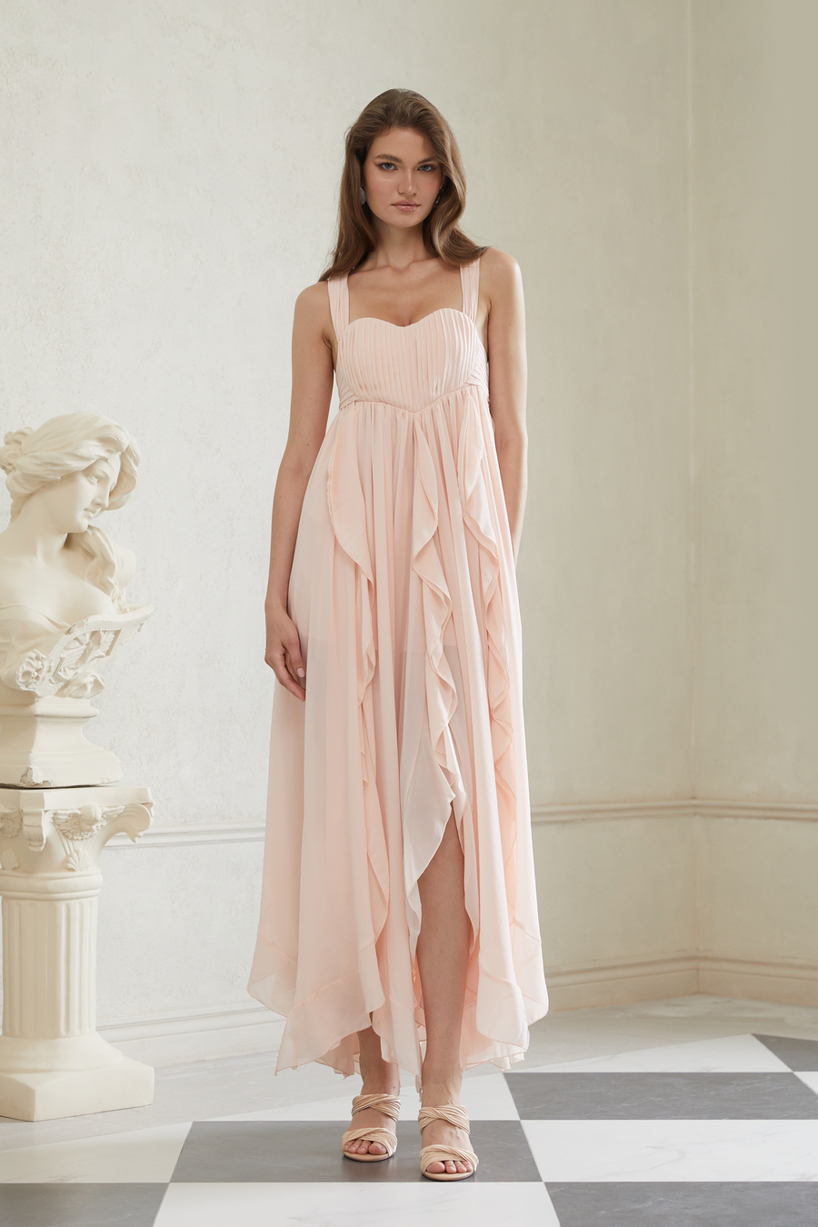 Eos Pink Ruffled Chiffon Maxi Dress (Final Sale)