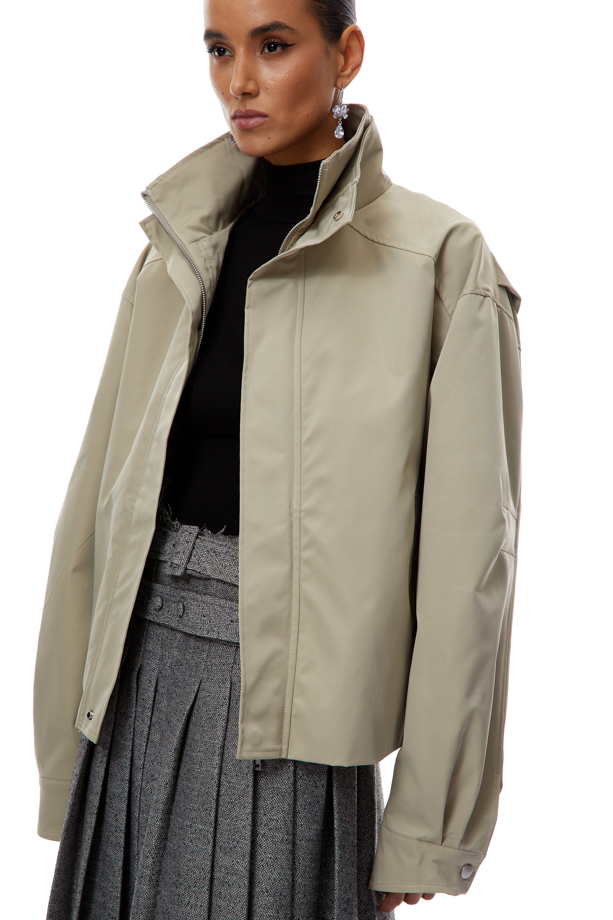 Aimée Khaki Double-Layer Collar Androgynous Jacket (Final Sale)