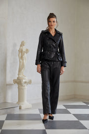 Melanie Black Double-Breasted Leather Biker Jacket (Final Sale)