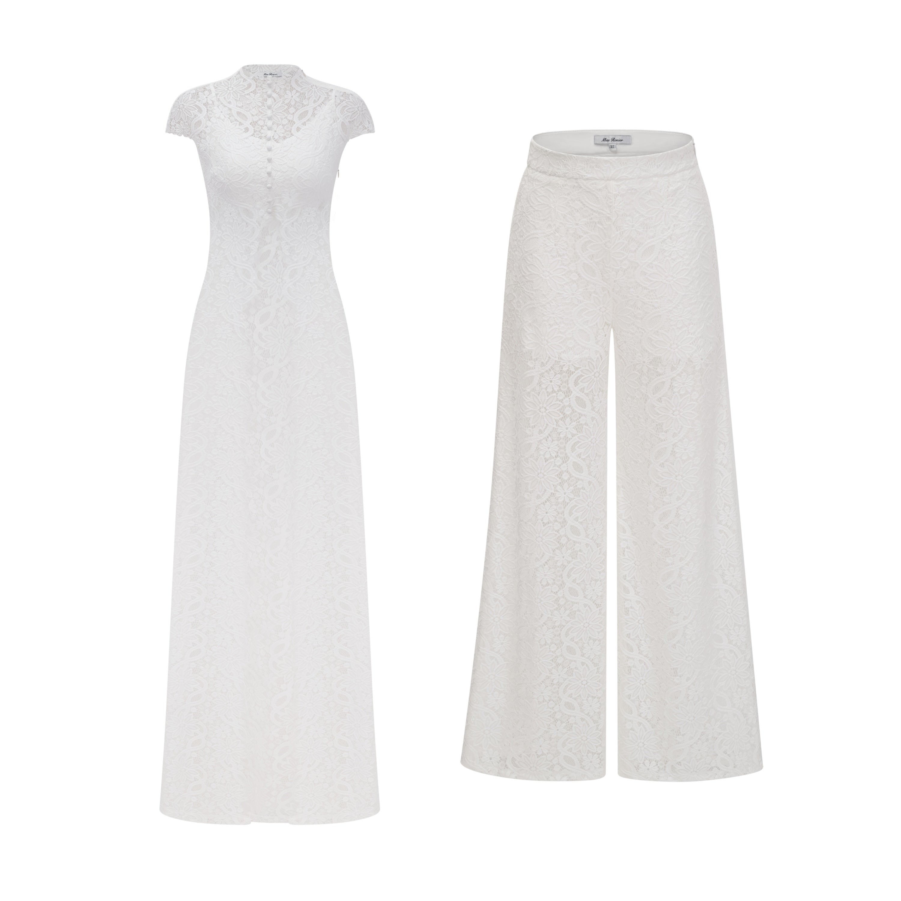 Loana White Floral Lace Top & Trousers Set