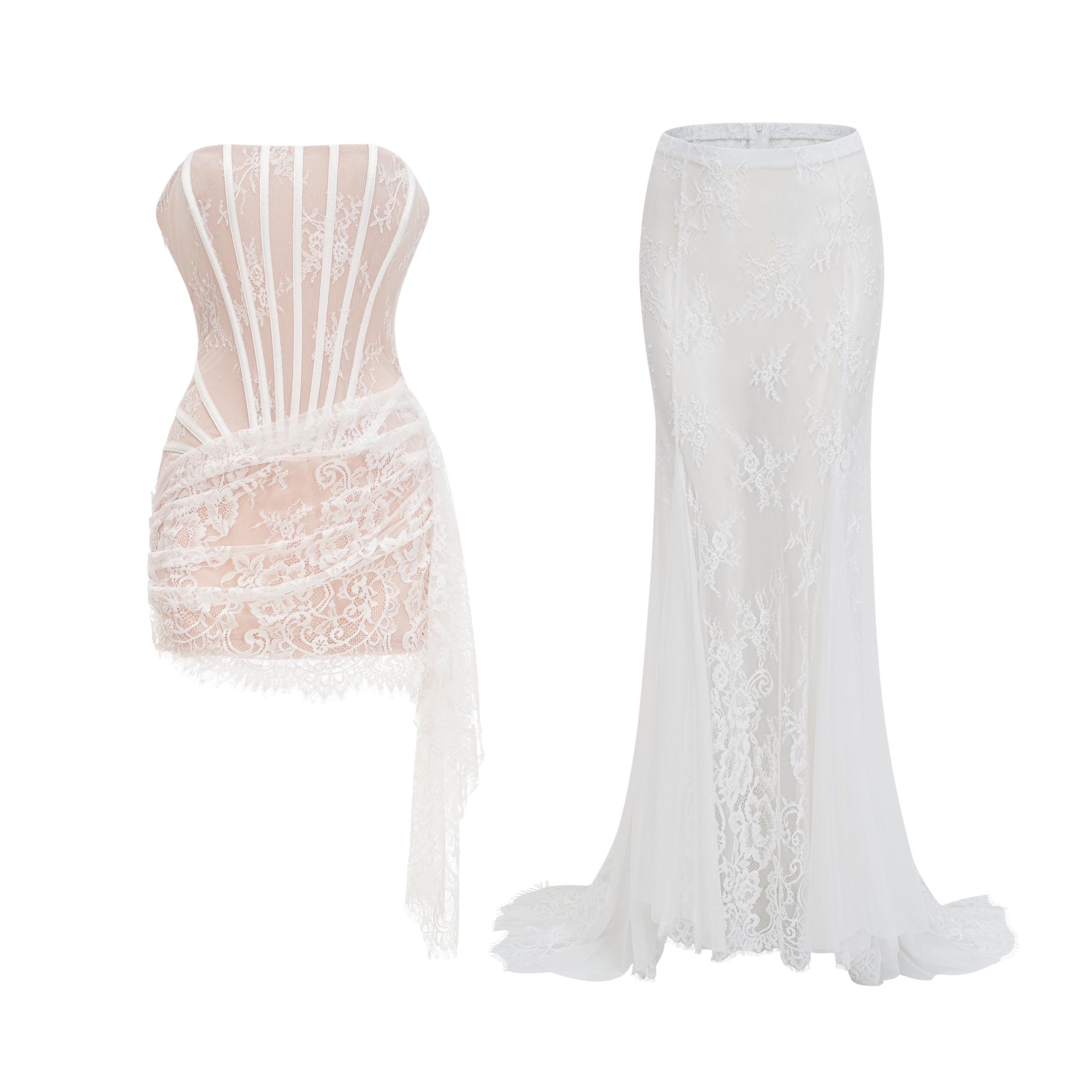 Margherita White Floral Lace Dress & Skirt Set (Final Sale-US Only)