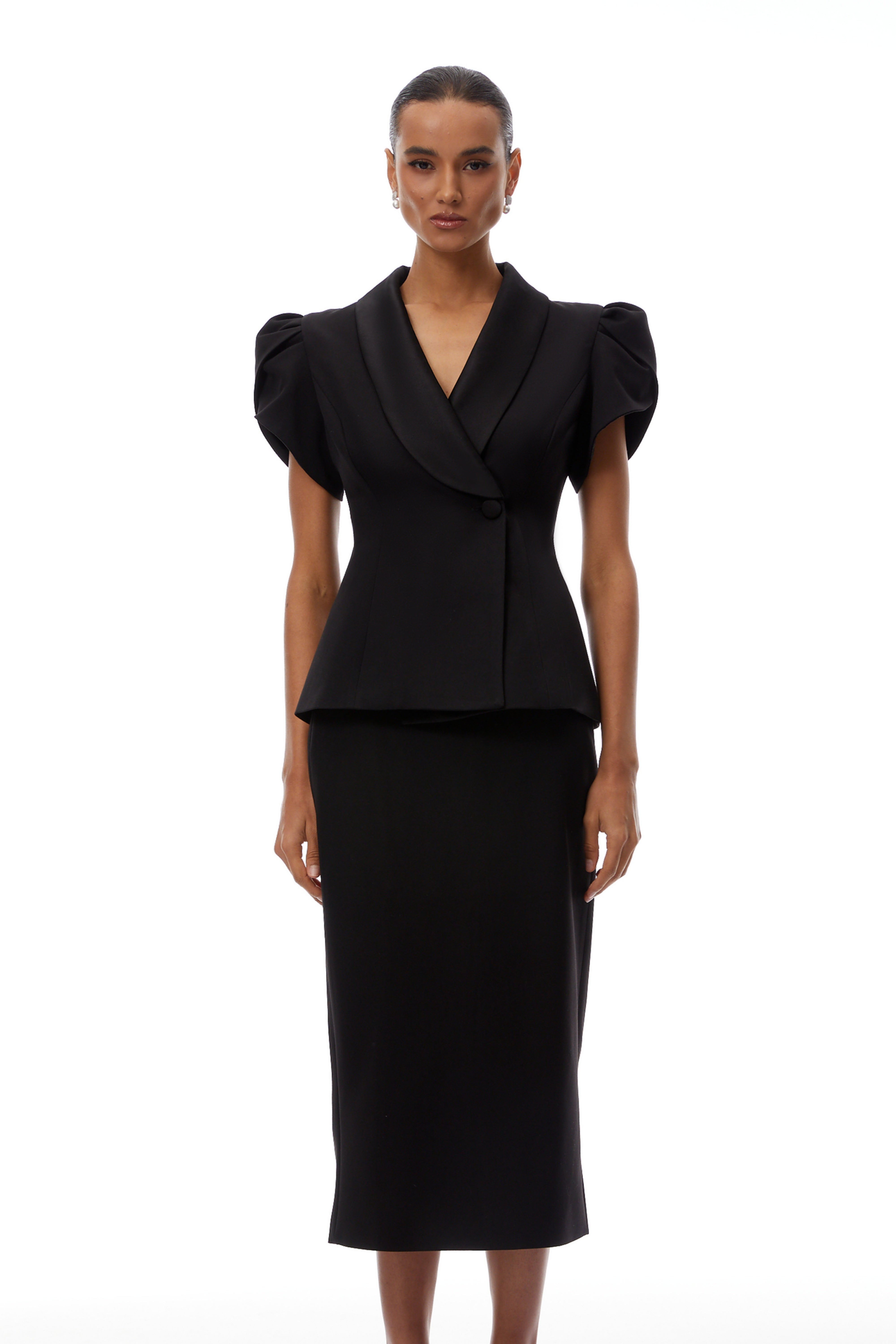 Acharya Black Blouse & Pencil Skirt Set