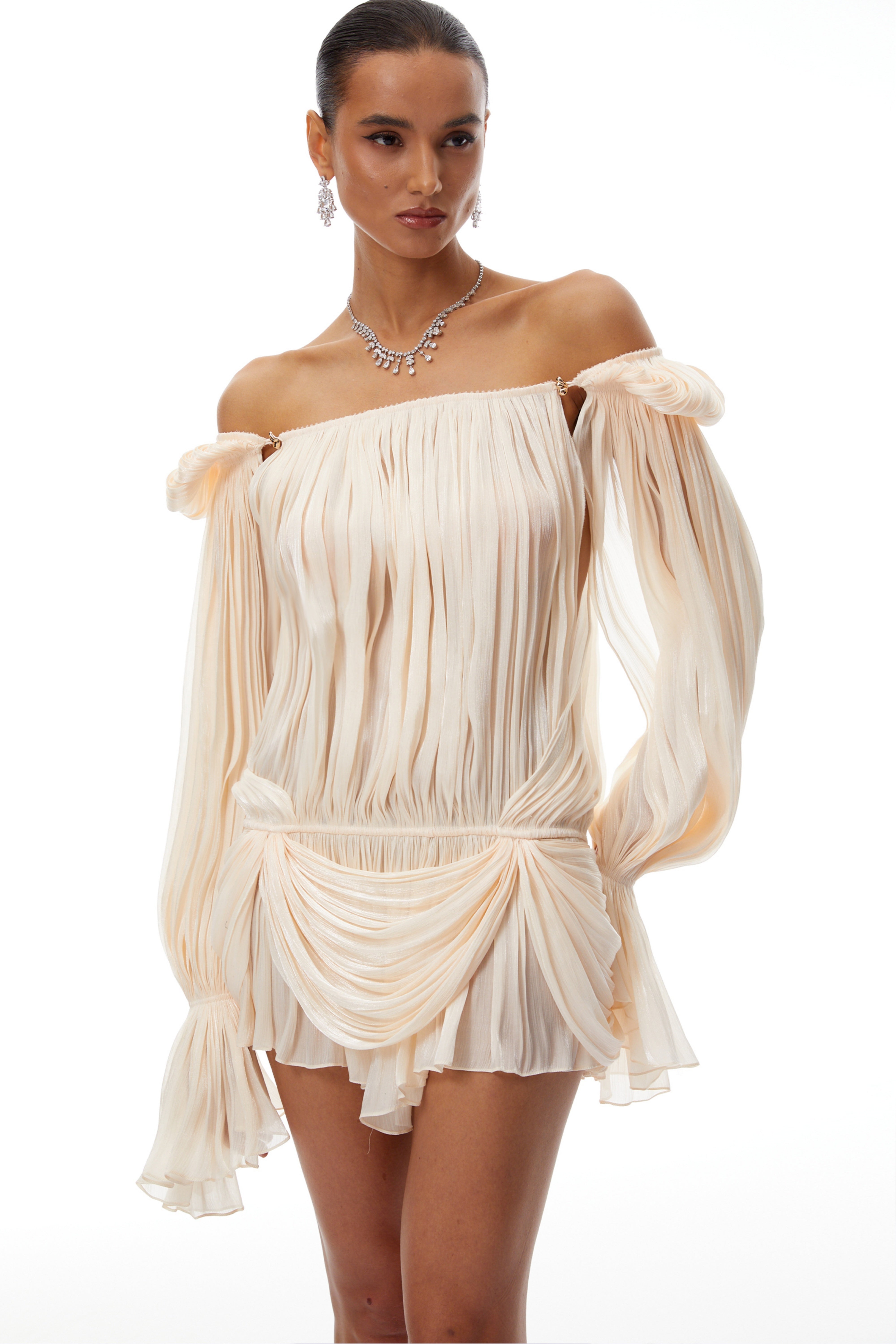 Halvard Neutrals Fully Pleated Ruffled Mini Dress