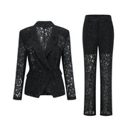 Zoé Black Sheer Lace Blazer & Trousers Matching Set