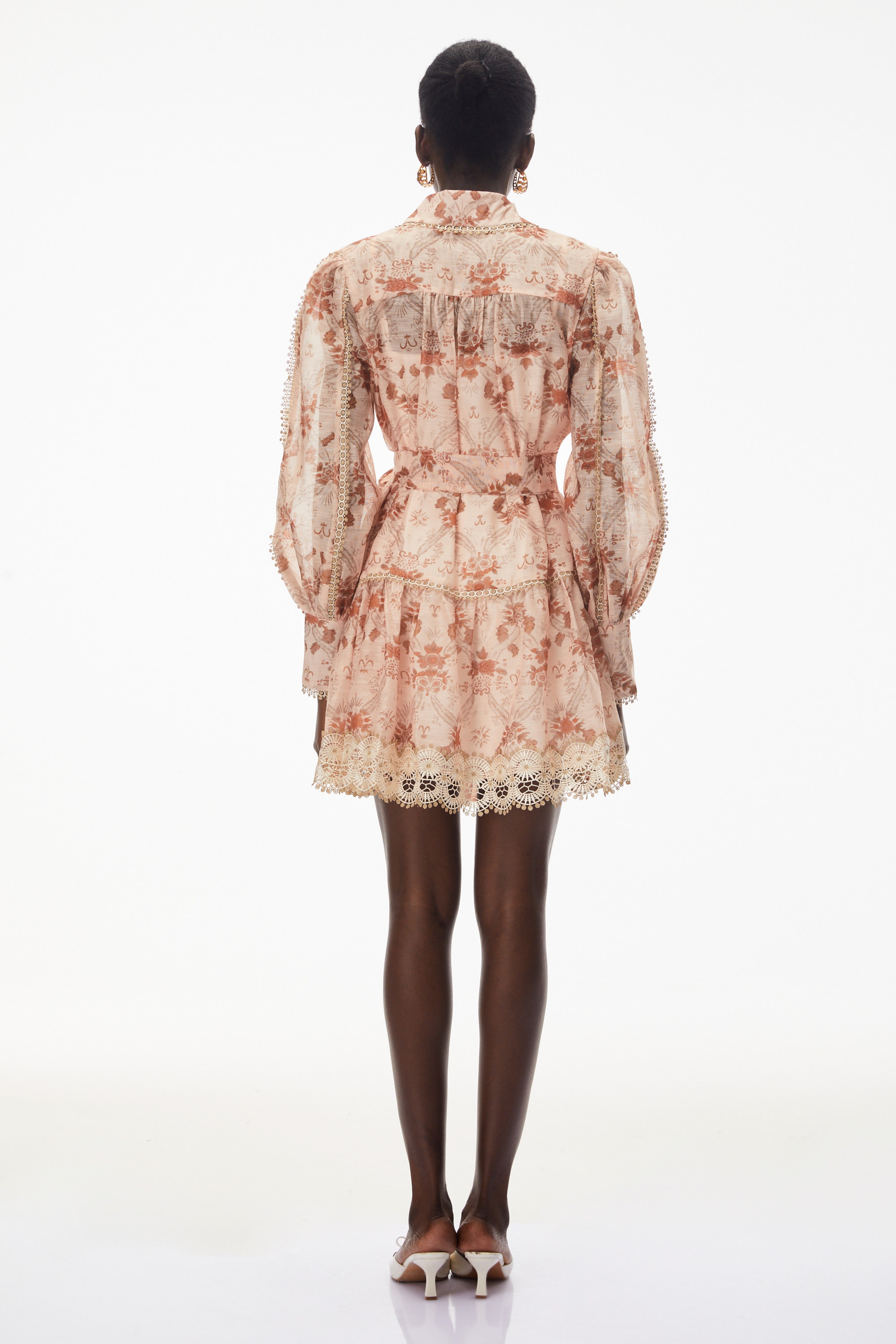 Maayan Pink Floral Print Mini Dress with Lace Trim