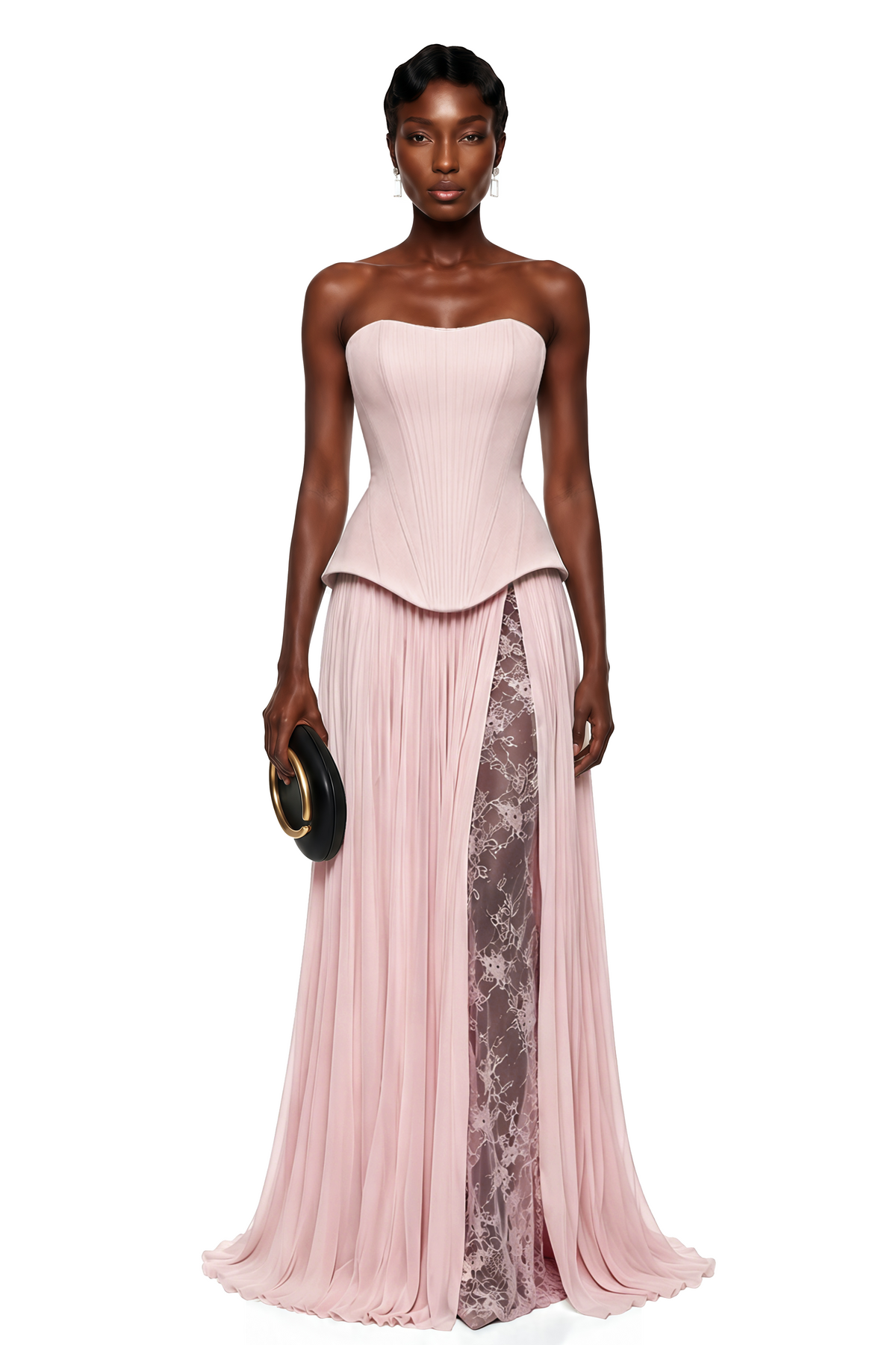 maisie pink corset top & pleated skirt set with lace panels